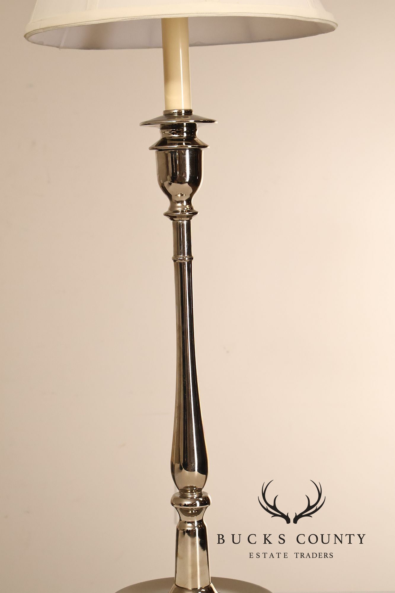 Ralph Lauren Pair of Chrome Candlestick Table Lamps