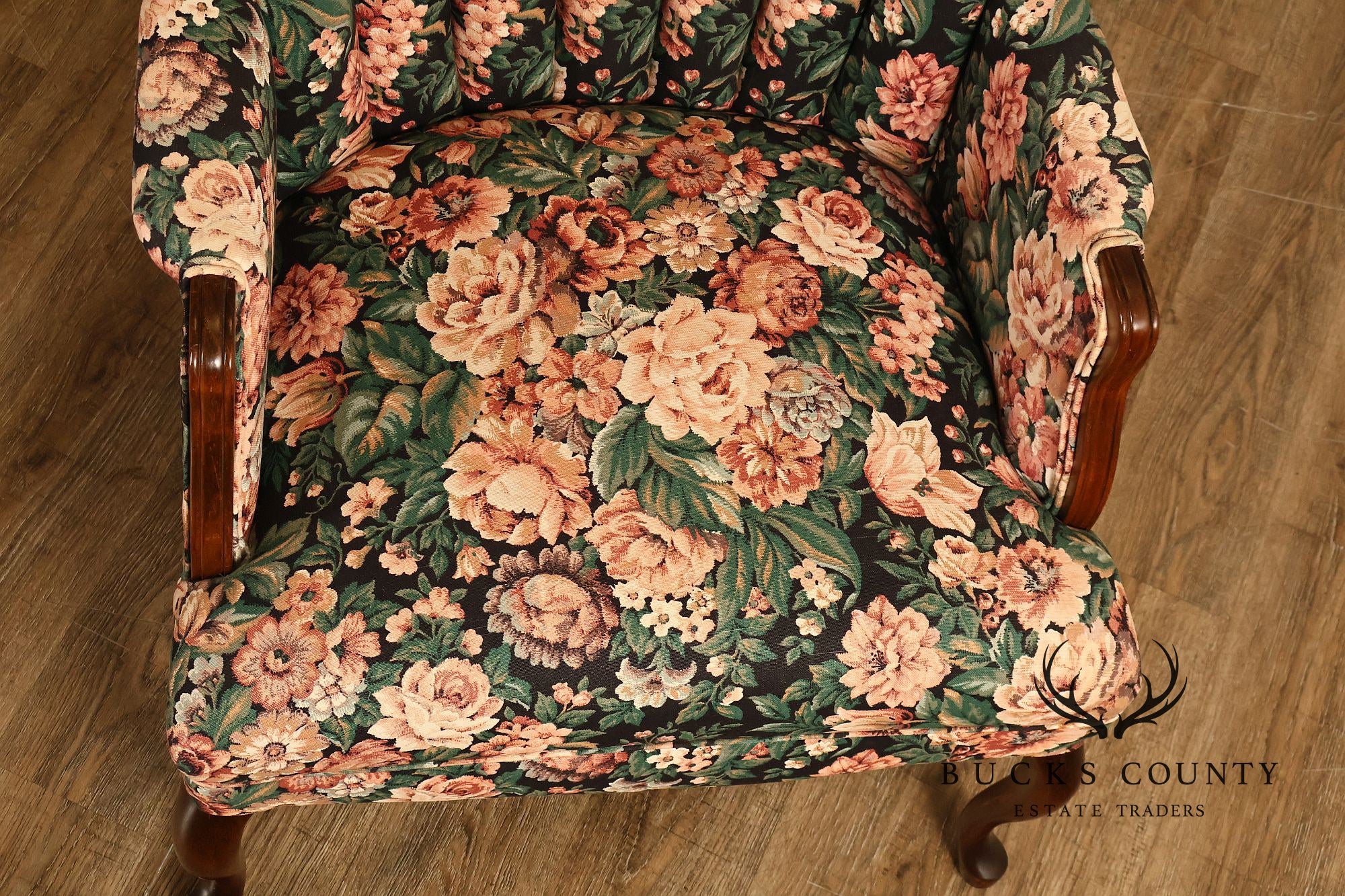 Queen Anne Style Vintage Channel Back Armchair
