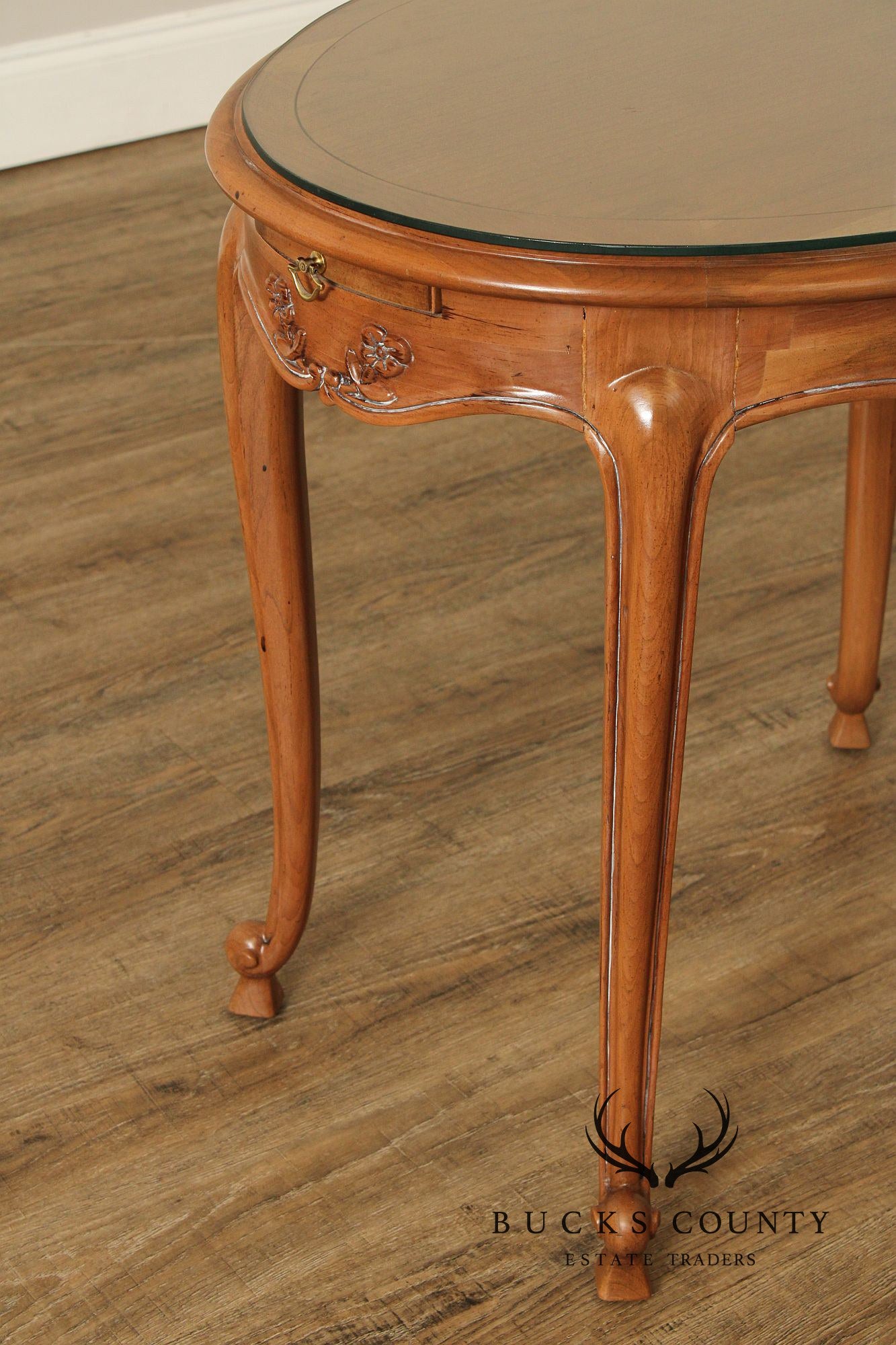 French Louis XV Style Glass Top Side Table