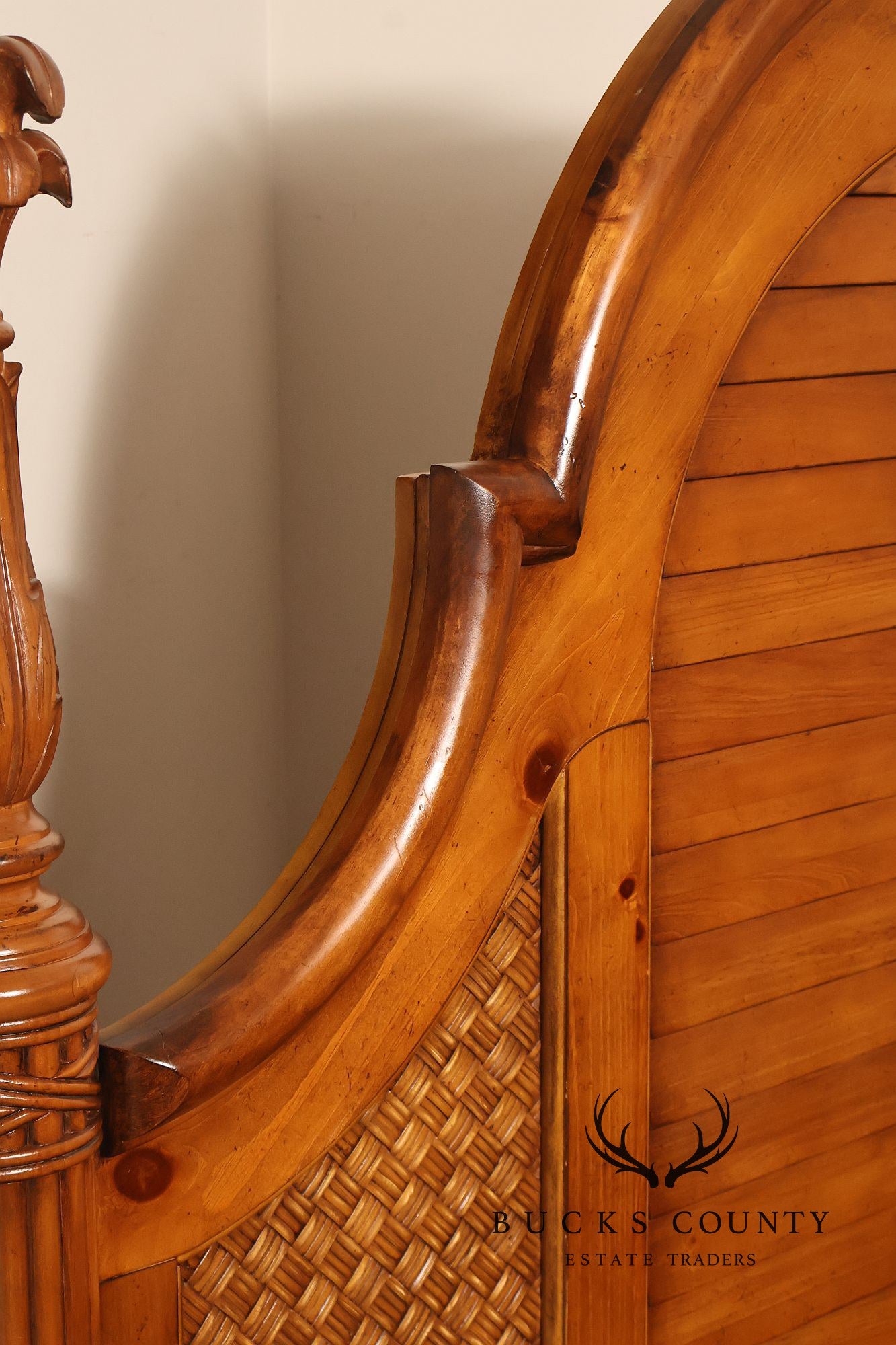 Tropical British Colonial Style Carved Wood Queen Poster Bed