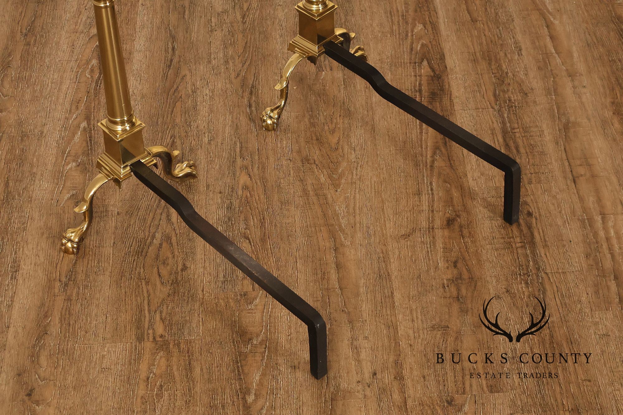 Federal Style Pair Of Brass Andirons