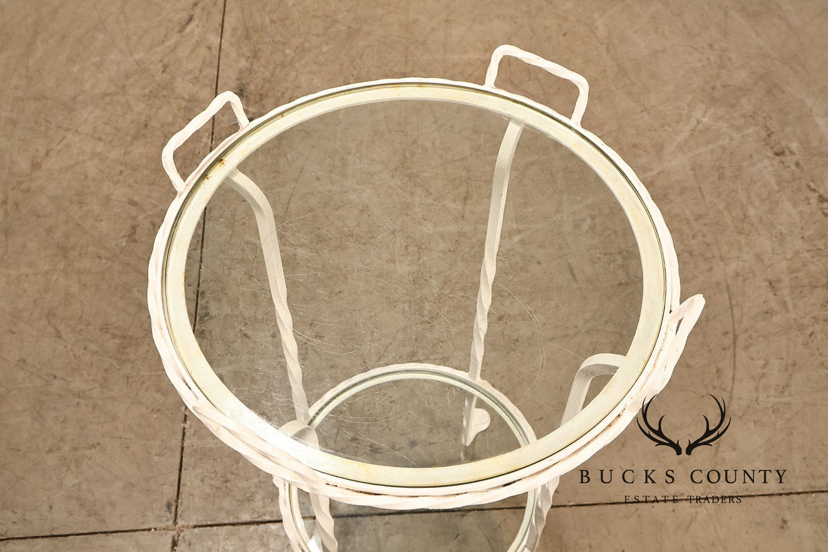 Vintage Wrought Iron And Glass Two Tier Patio Side Table