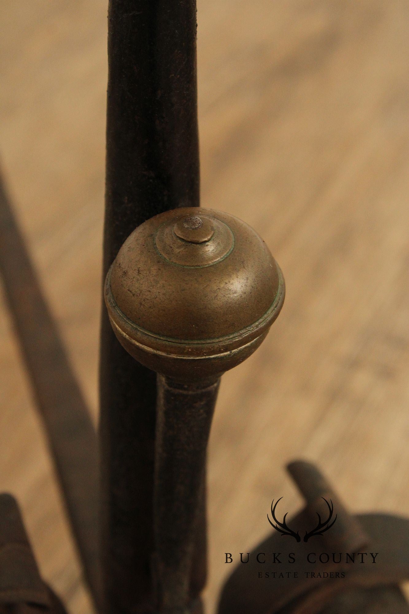 Antique Pair of Forged Iron and Brass Fireplace Andirons