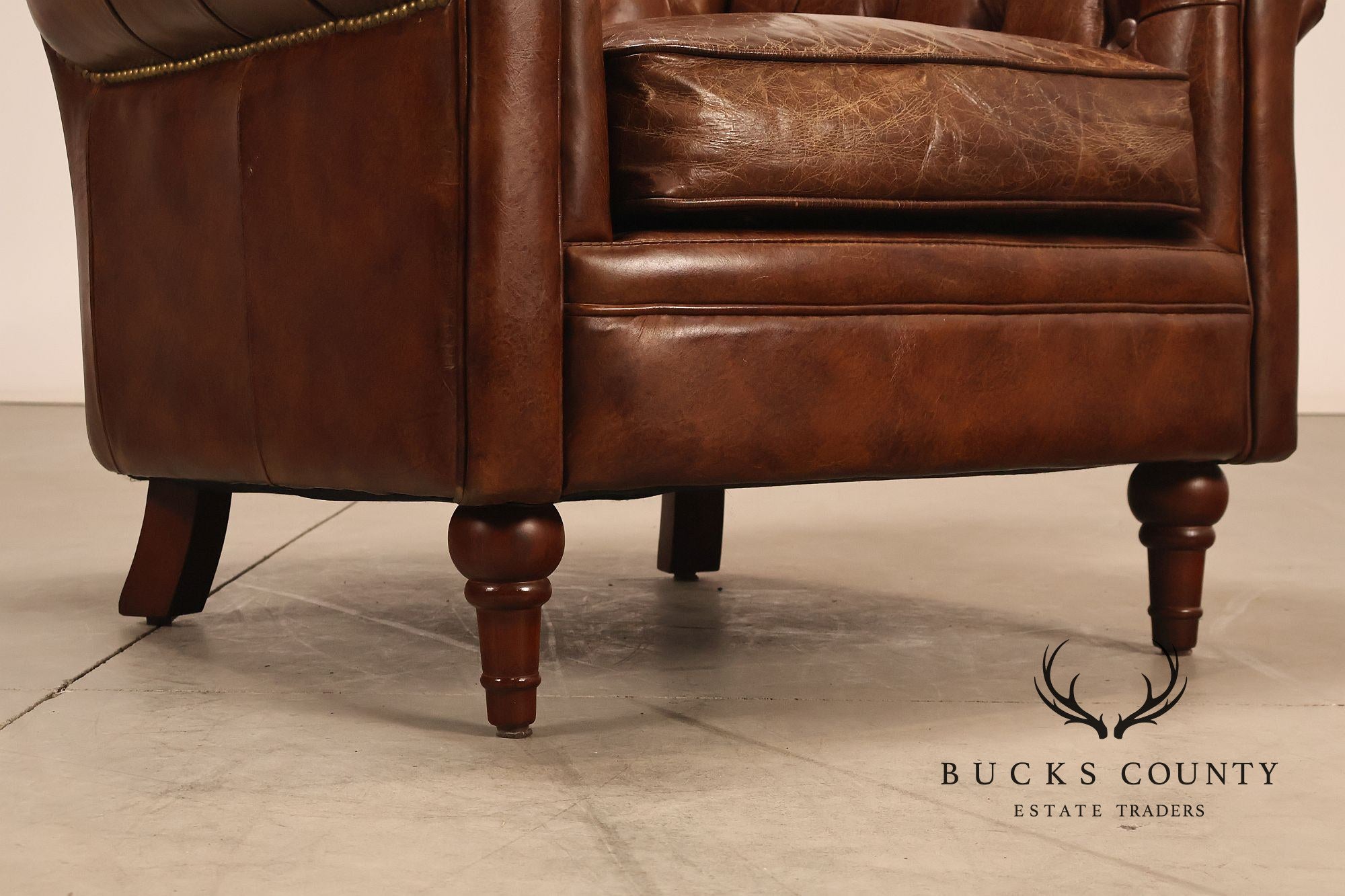 Moe's Home Collection Pair of Tufted Distressed Brown Leather Armchairs