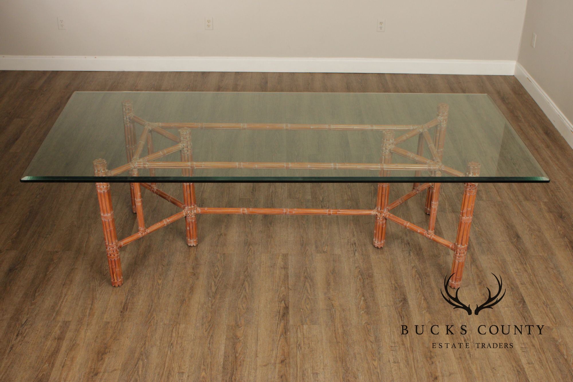 McGuire Hollywood Regency Glass Top Bamboo Dining Table