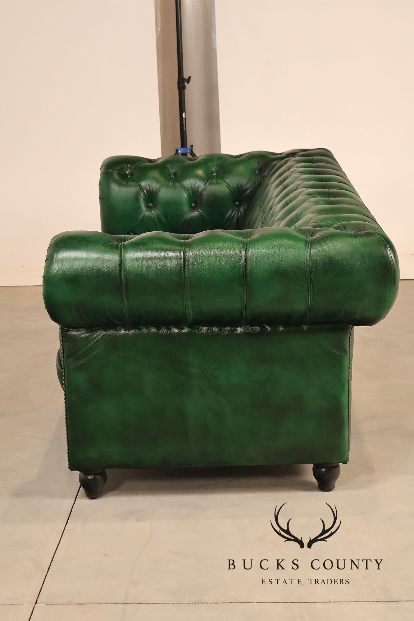 Chesterfield Style Green Leather Sofa