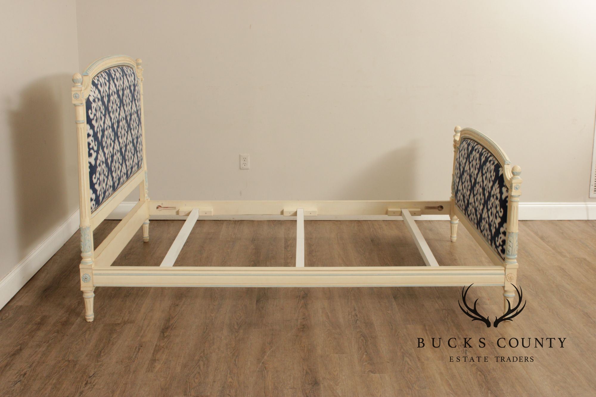 French Louis XVI Style Painted And Upholstered Queen Bed