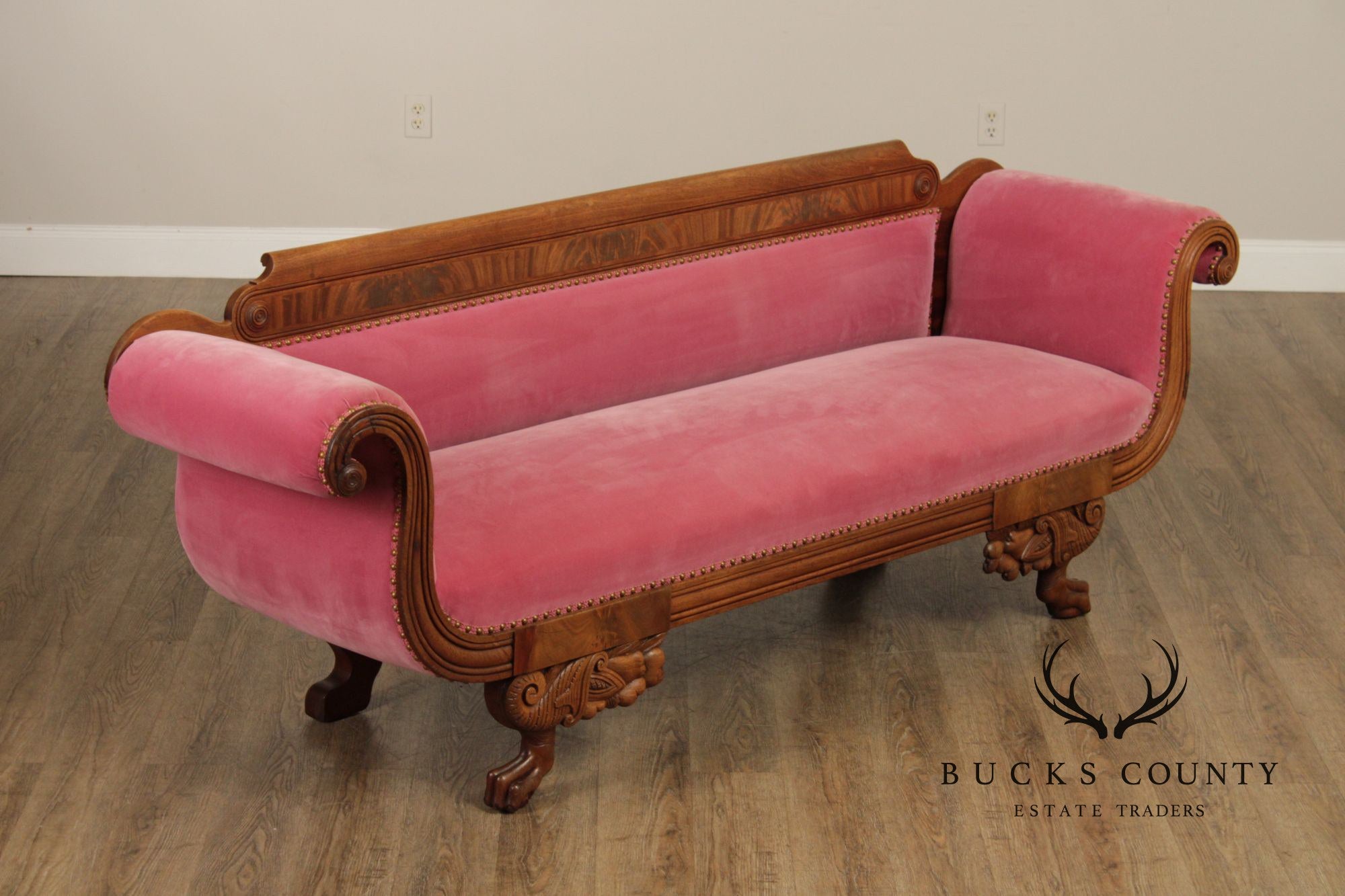 Antique American Empire Carved Mahogany Sofa