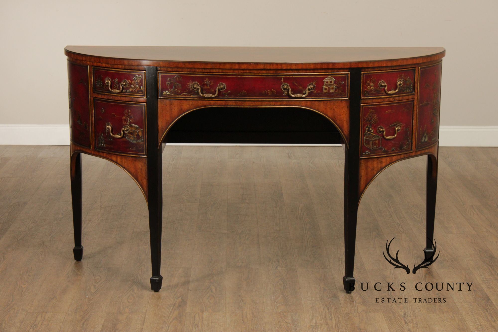 MAITLAND SMITH CHINOISERIE DECORATED DEMILUNE SIDEBOARD