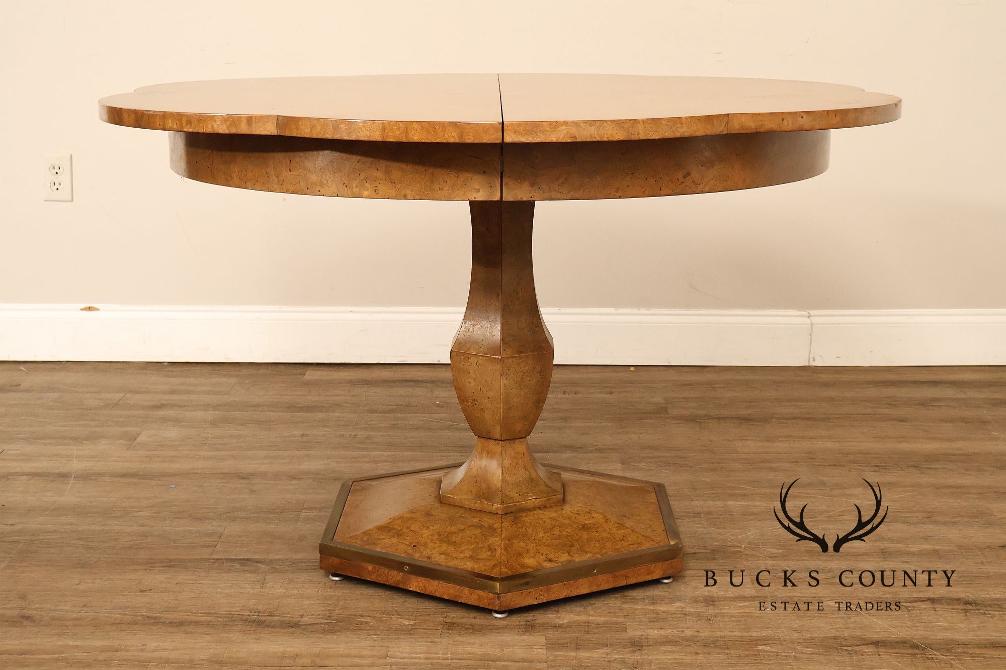 Mastercraft Hollywood Regency Burlwood Pedestal Expandable Dining Table