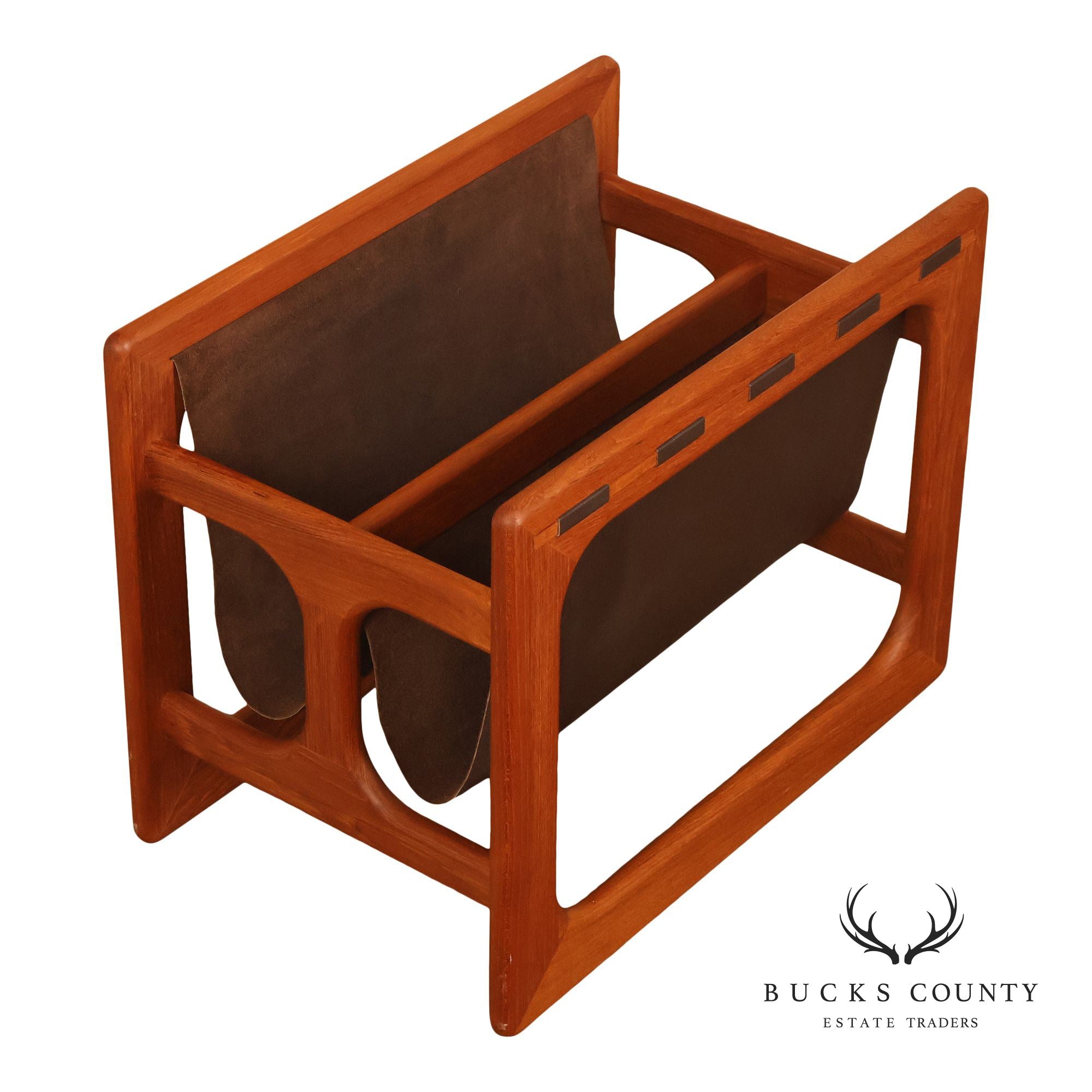 Salin Møbler Danish Modern Teak and Leather Magazine Rack