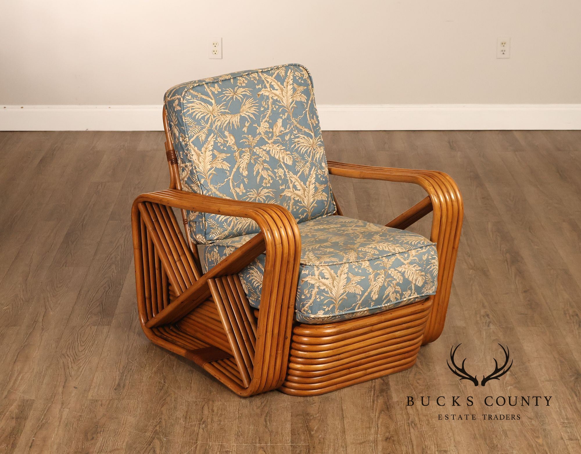 Paul Frankl Pair Of Pretzel Rattan Lounge Chairs
