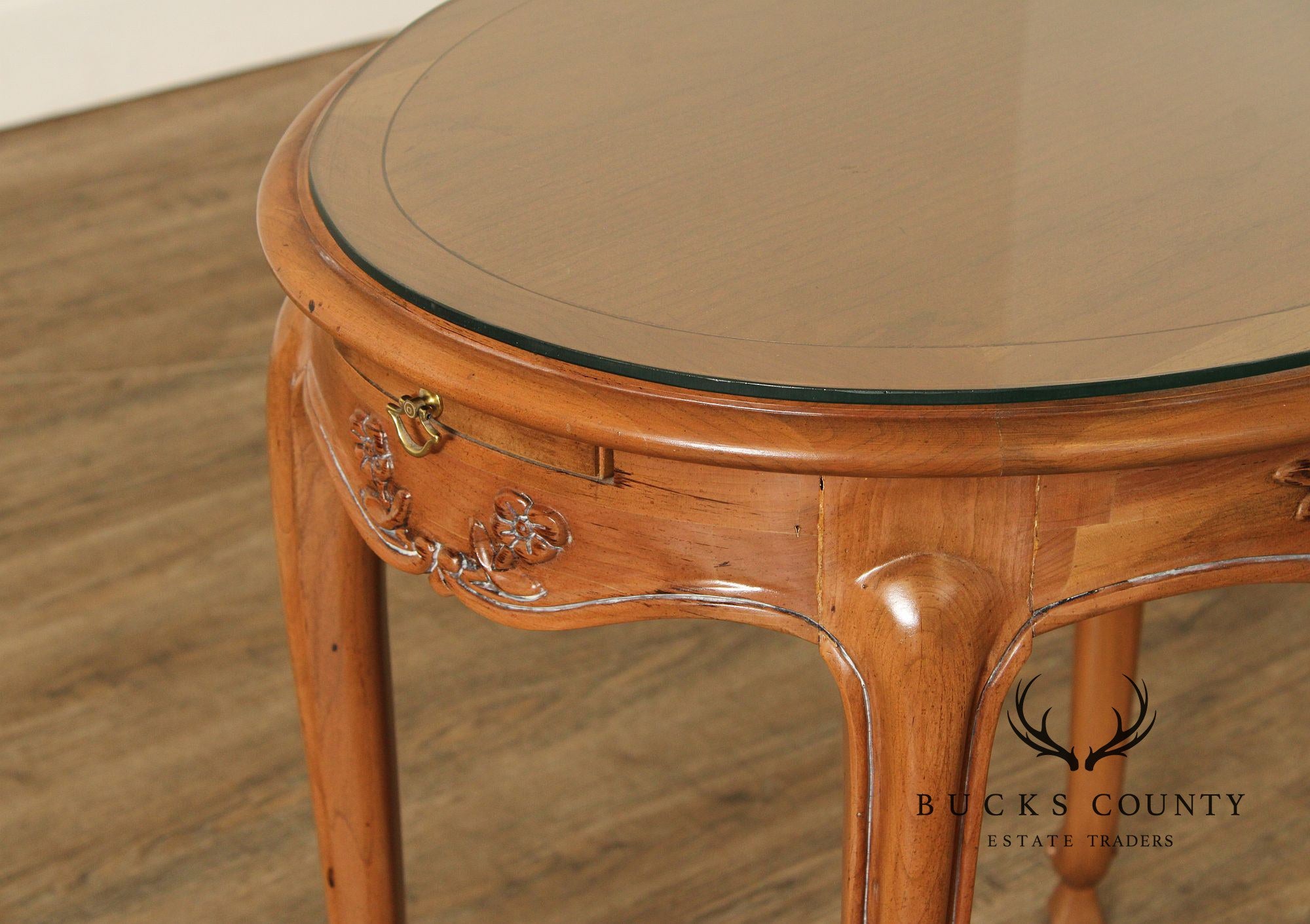 French Louis XV Style Glass Top Side Table