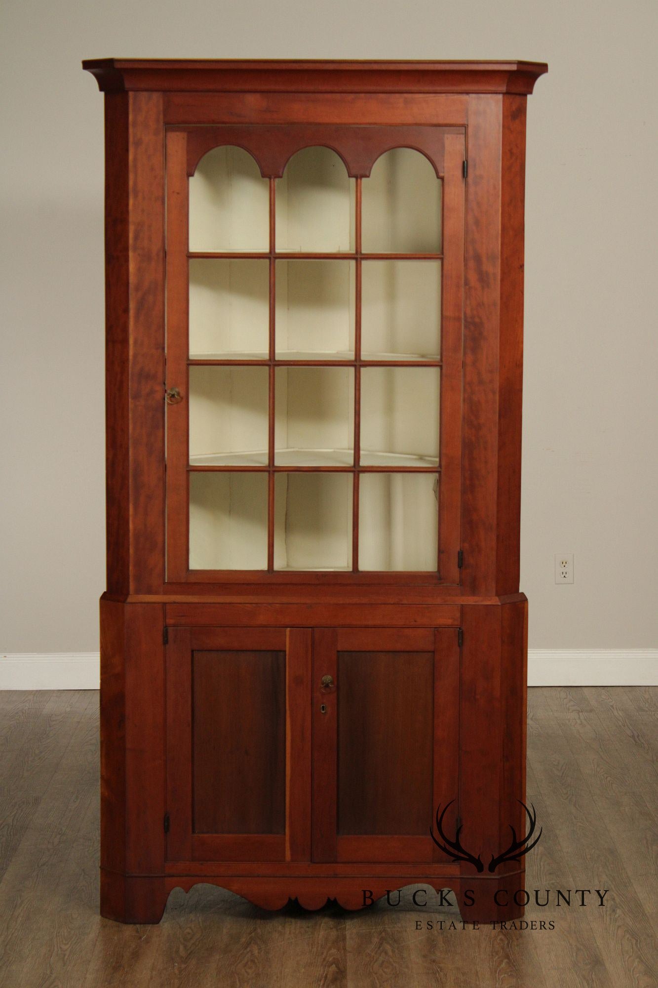 Antique American Cherry Two Piece Corner Cupboard