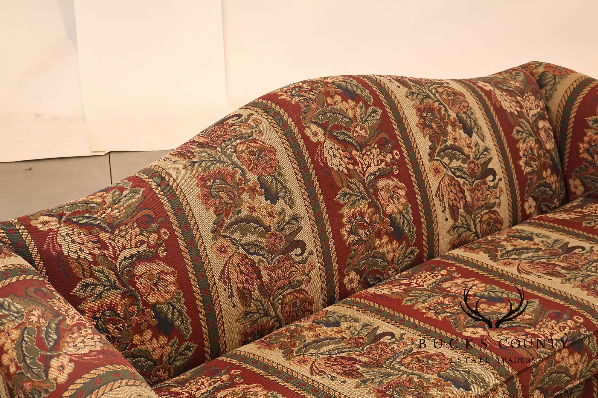 Vintage Traditional Camelback Sofa With Floral Upholstery