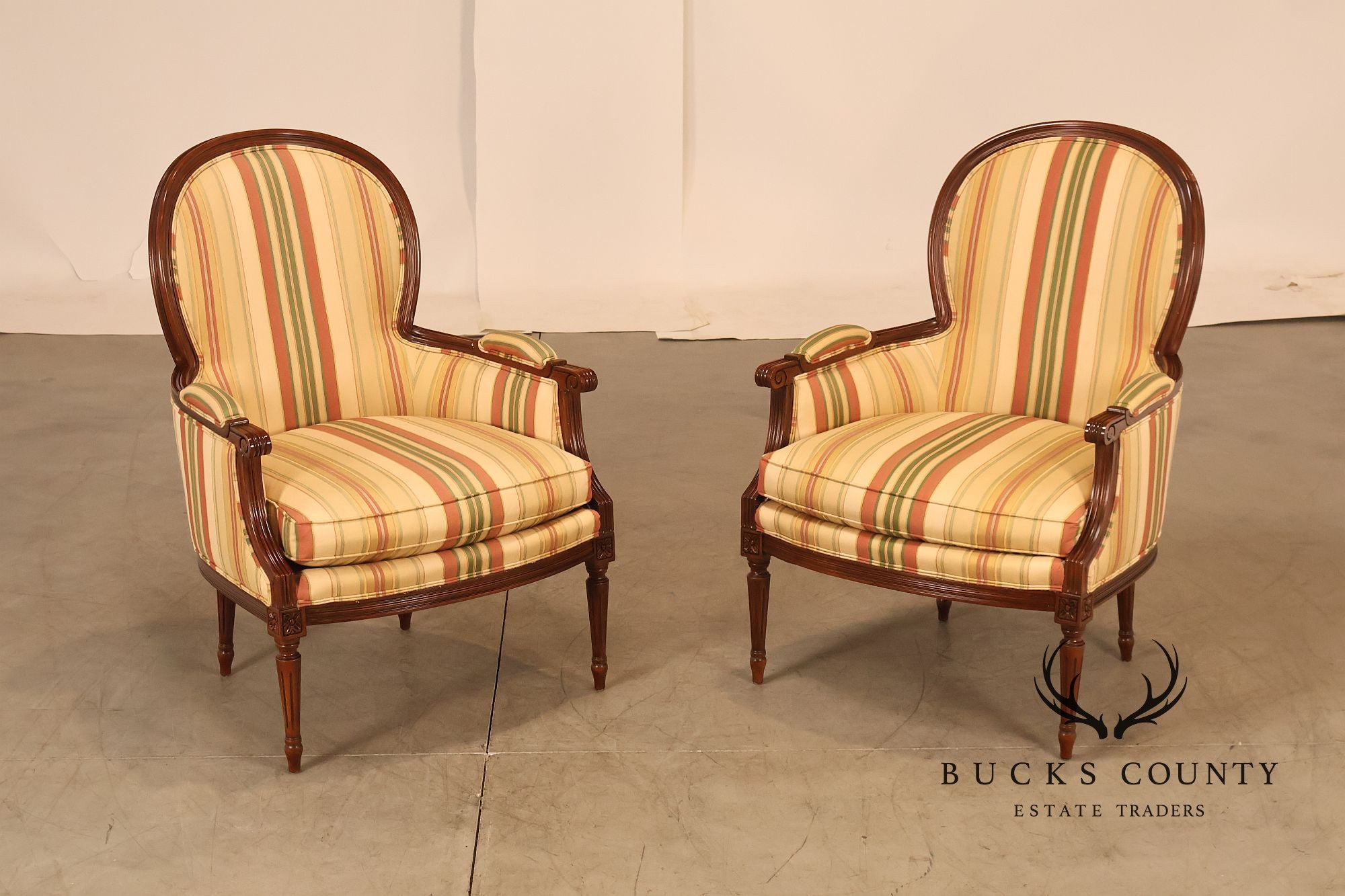 Sherrill Furniture French Louis XVI Style Pair of Bergere Armchairs