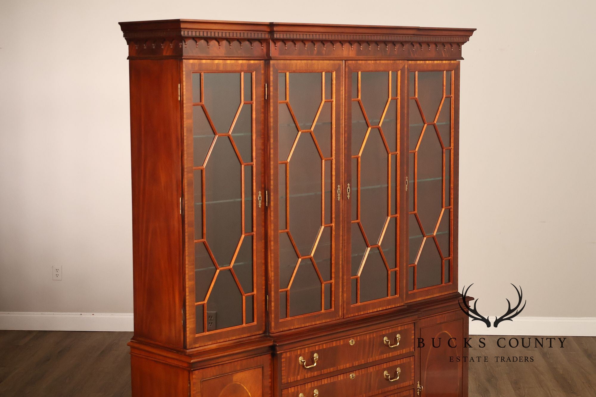 Hickory Chair Banded Mahogany Breakfront China Cabinet