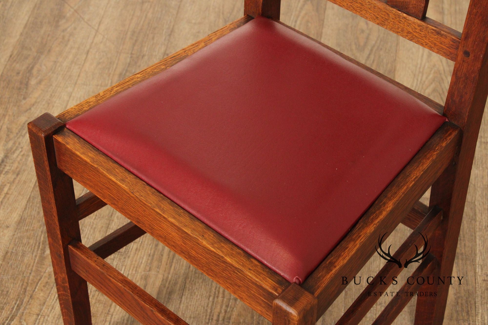 Gustav Stickley Antique Set Of Four Oak H-Back Dining Chairs