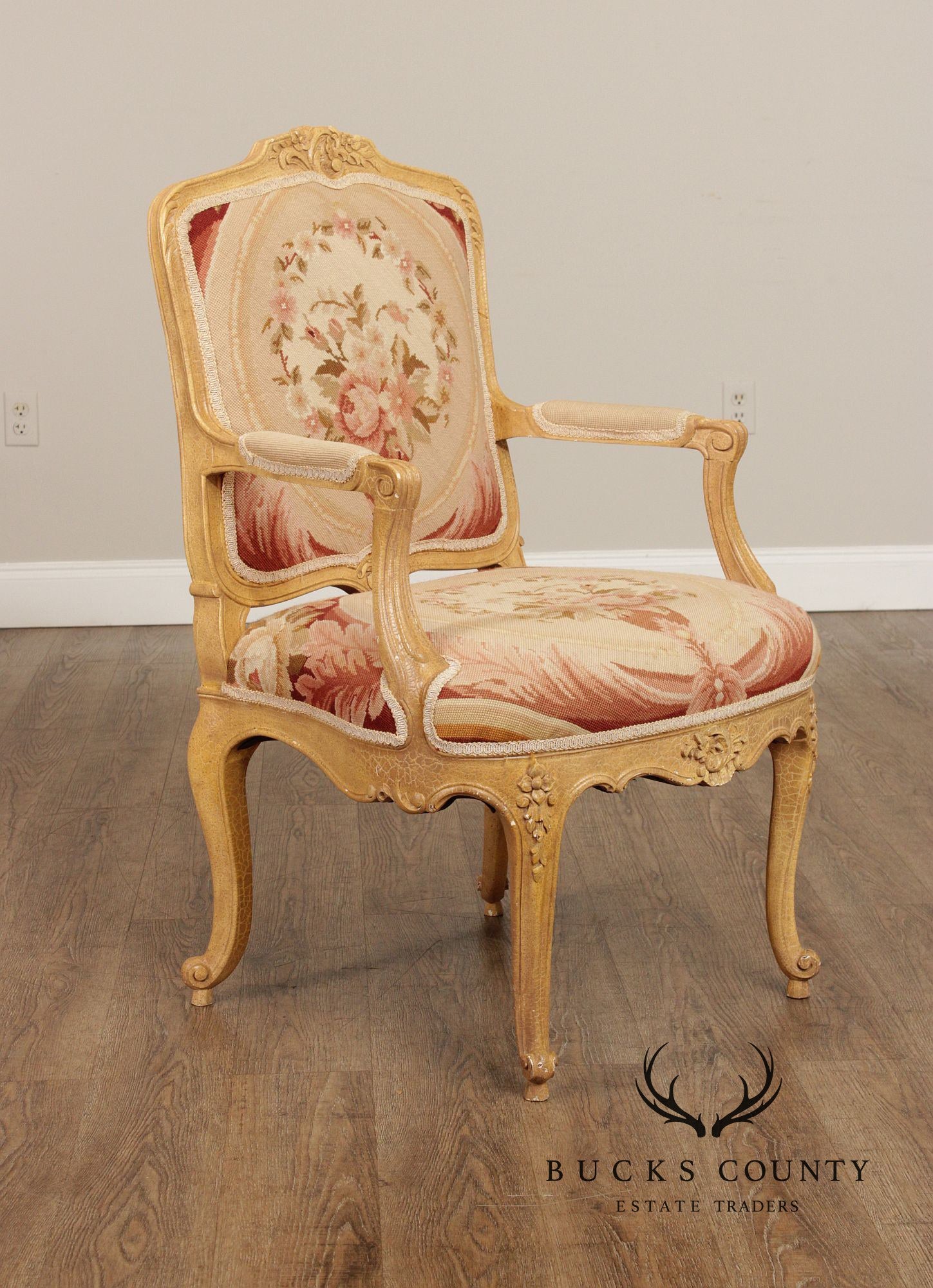 French Louis XV Style Pair Of Painted Fauteuil Armchairs