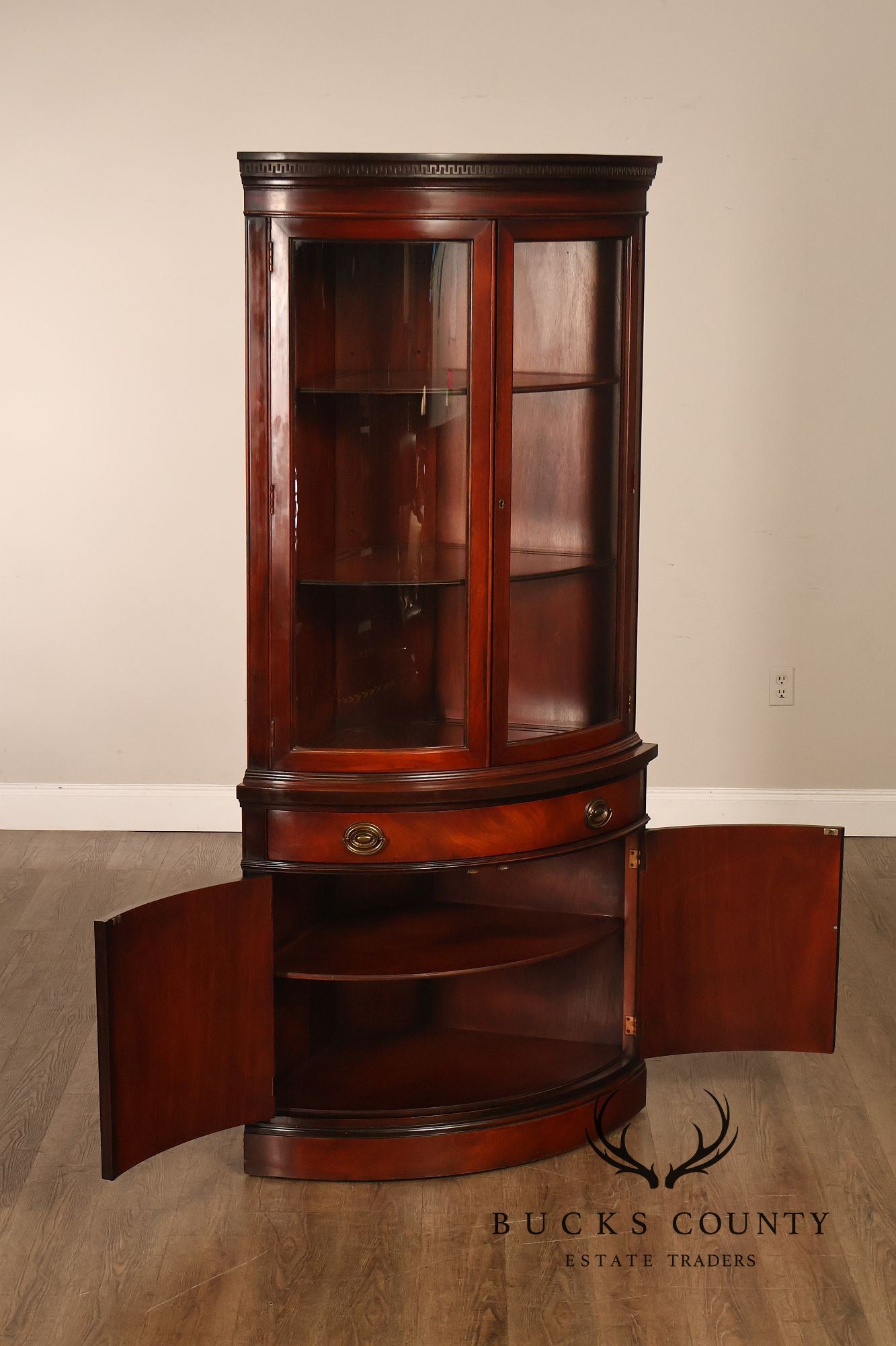 Drexel Travis Court Mahogany Bow Front Corner Cabinet