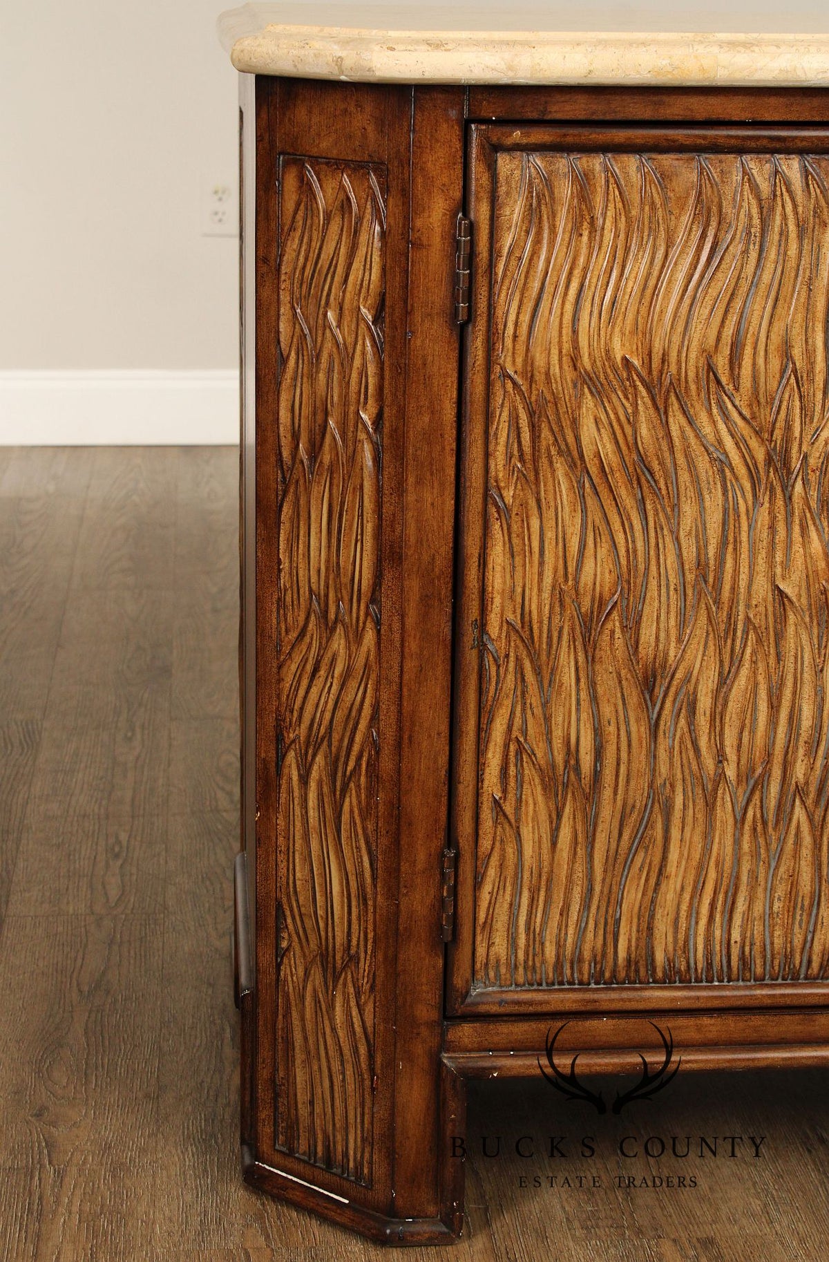 Hollywood Regency Travertine Top Console Cabinet