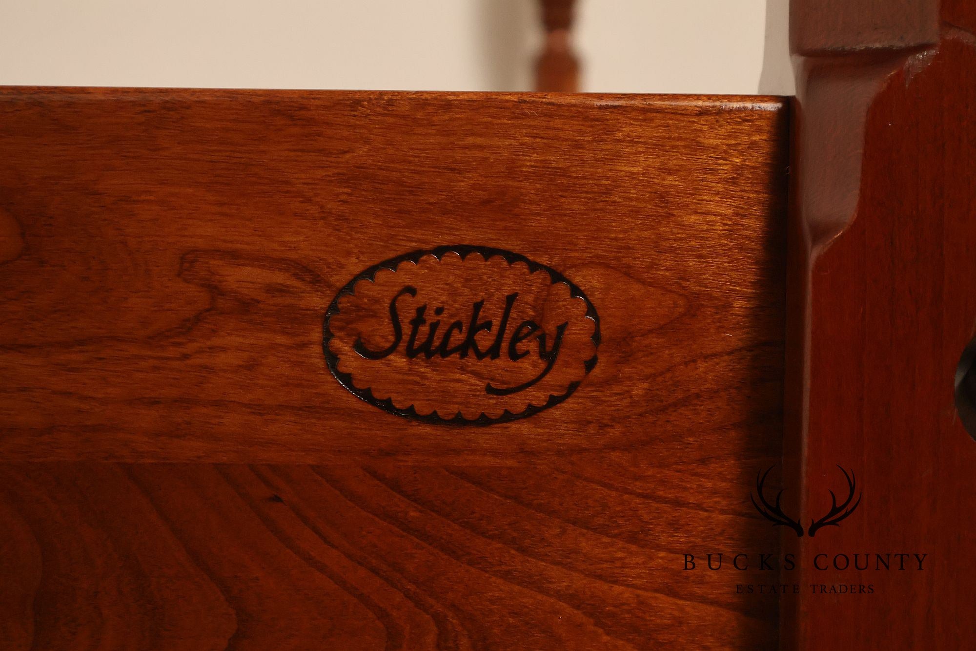 Stickley Queen Size Cherry Rice Carved Poster Bed