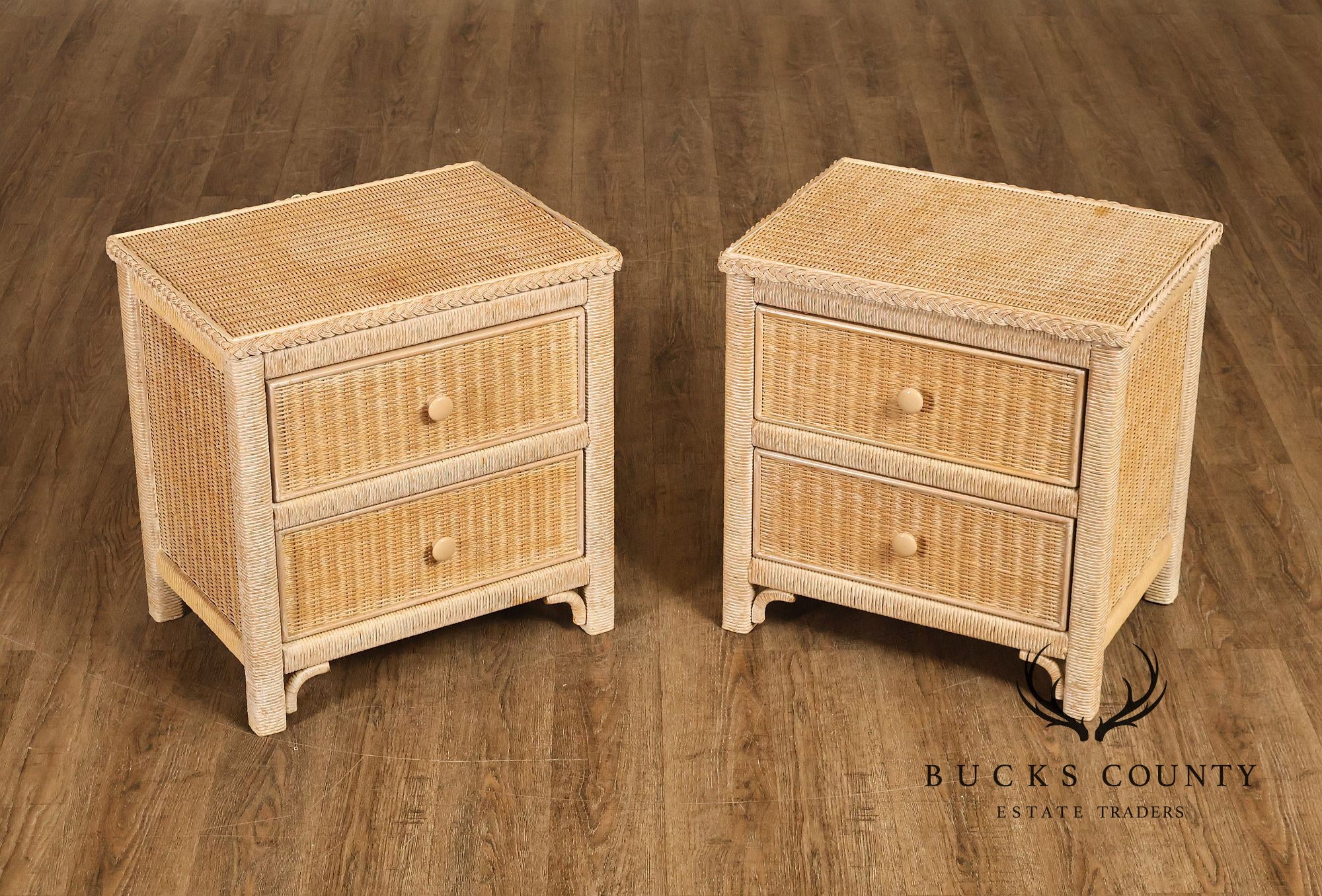 Lexington Henry Link Vintage Pair of Wicker two Drawer Nightstands