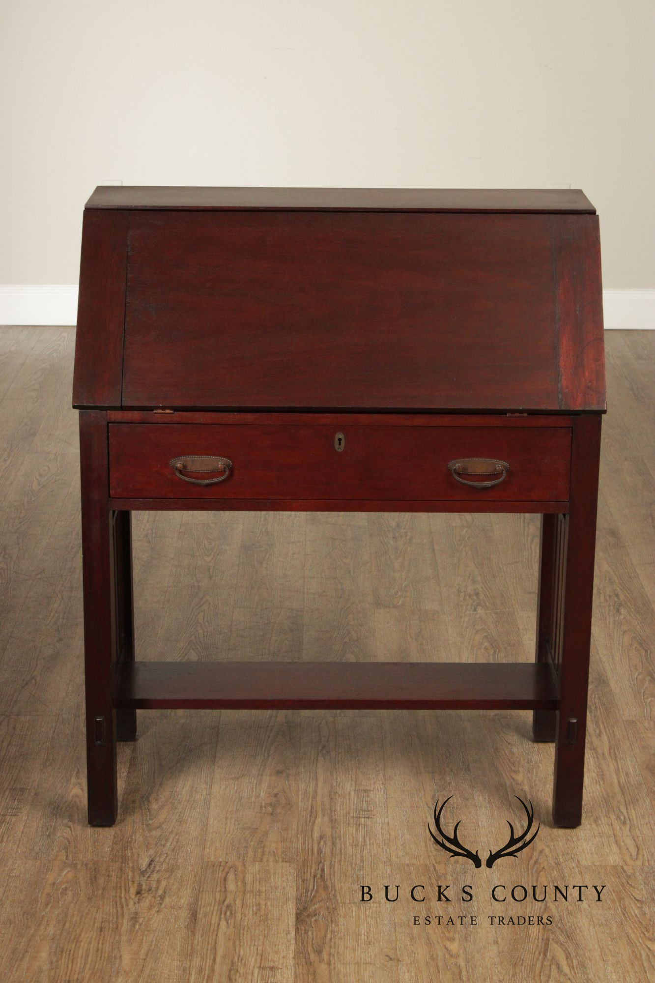 Antique Mahogany Arts And Crafts Slant Front Writing Desk