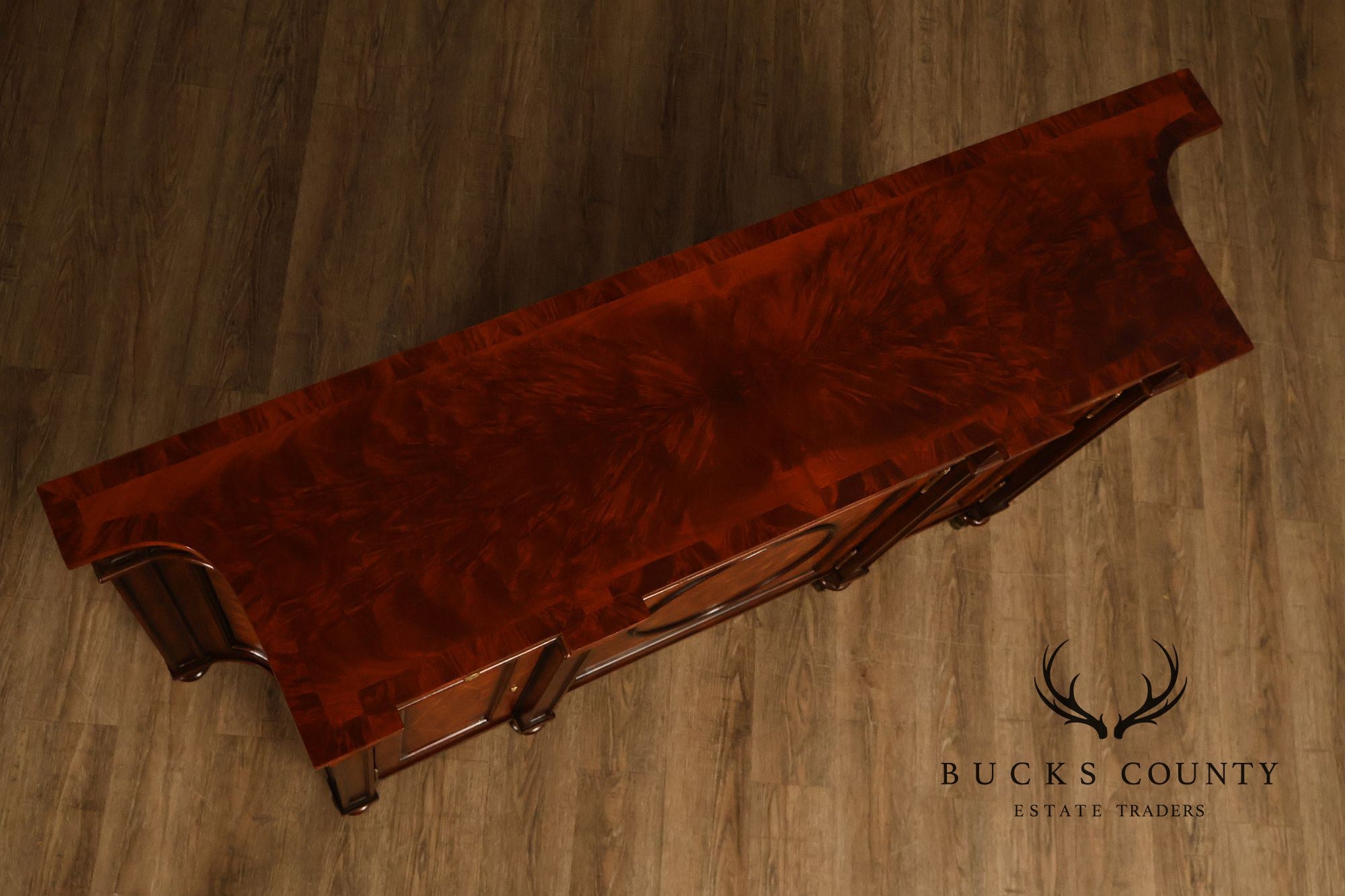 Theodore Alexander Replica Concave Mahogany And Burl Mahogany Sideboard Cabinet