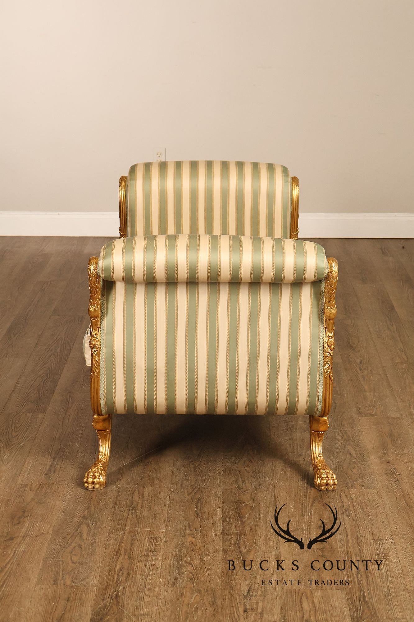 Quality Empire Style Swan Carved Giltwood Upholstered Bench