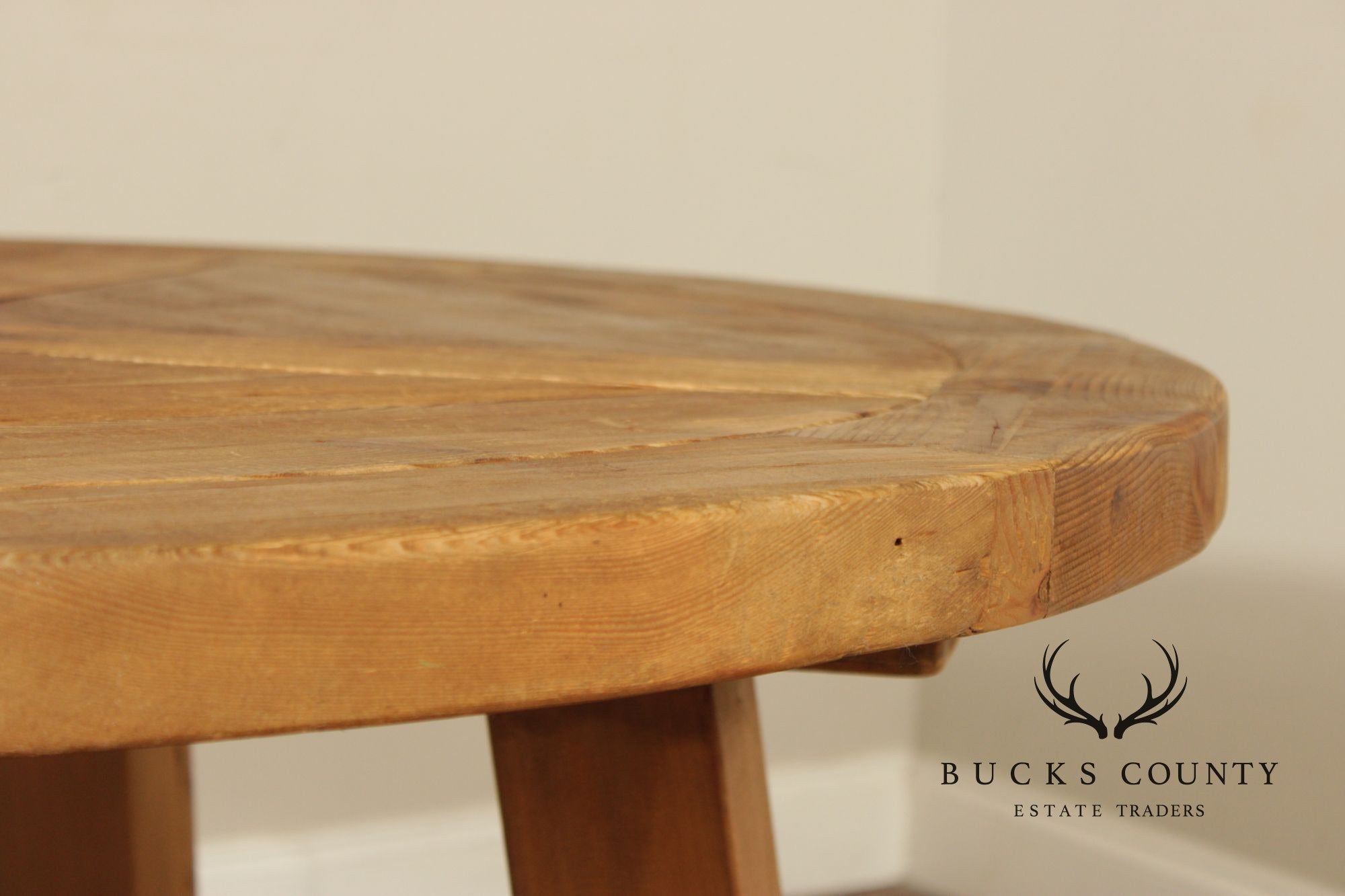 Rustic Industrial Round Pine Dining Or Center Table With X-Base