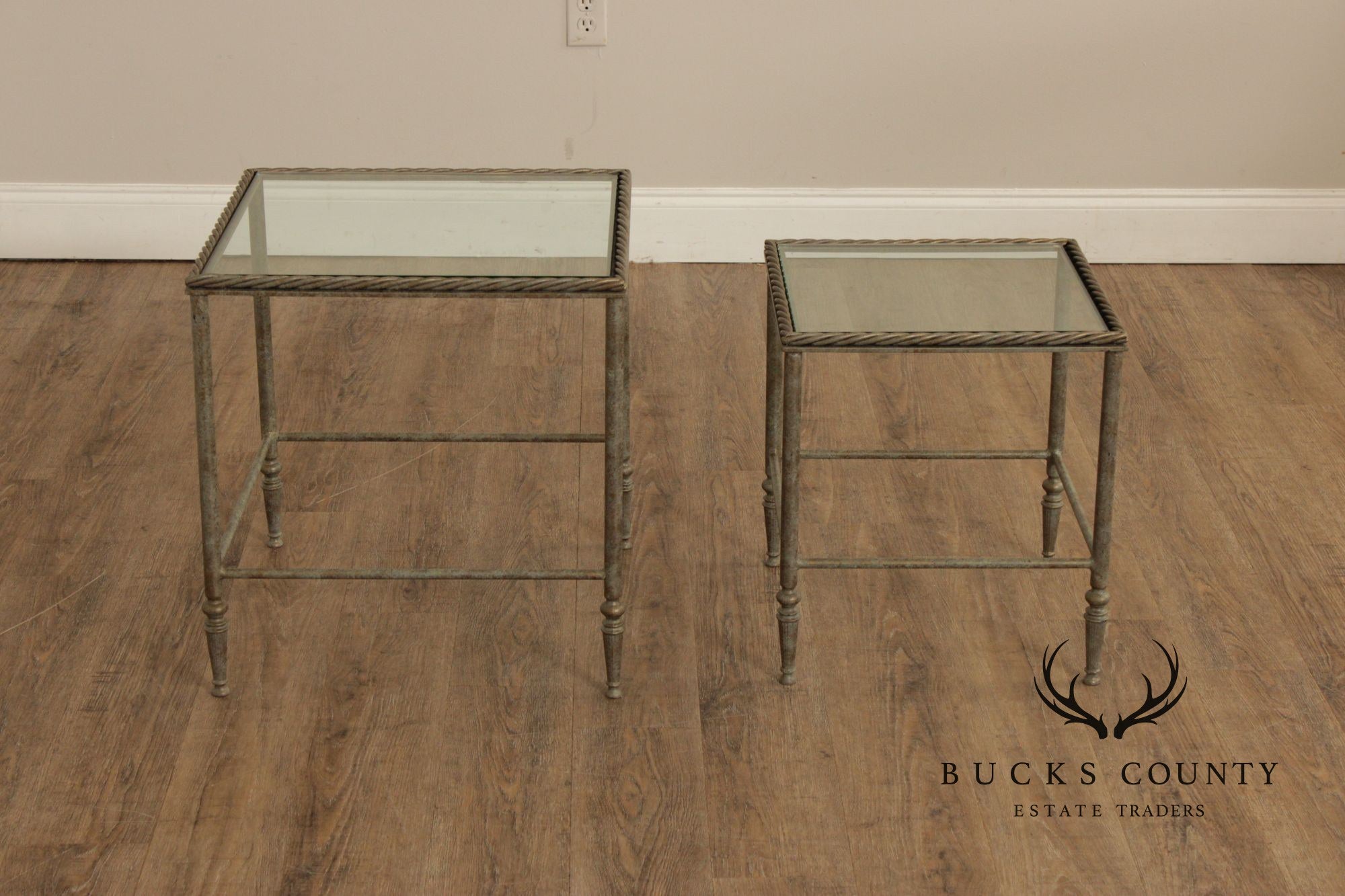 Vintage Pair of Iron Glass Top Nesting Tables