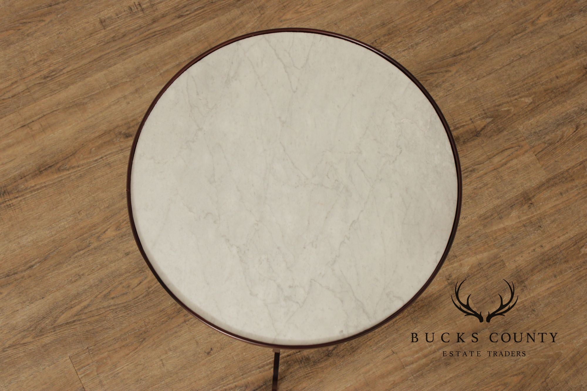 Vintage Wrought Iron and Round Marble Top Side Table