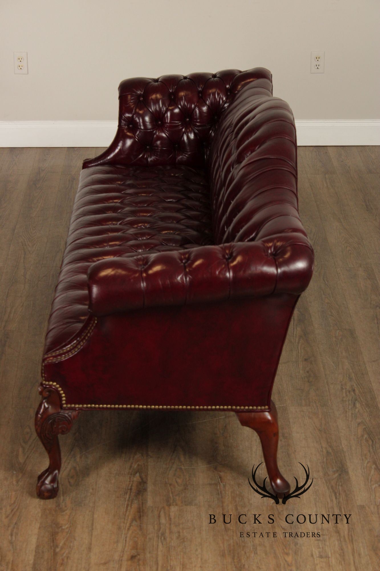 Chippendale Style Tufted Leather Chesterfield Camelback Sofa