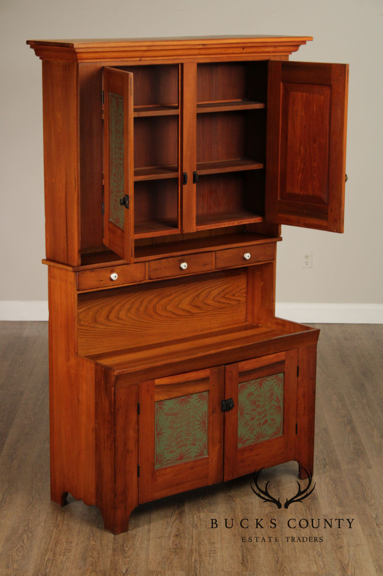 Custom Amish Crafted Primitive Farmhouse Hutch Cabinet