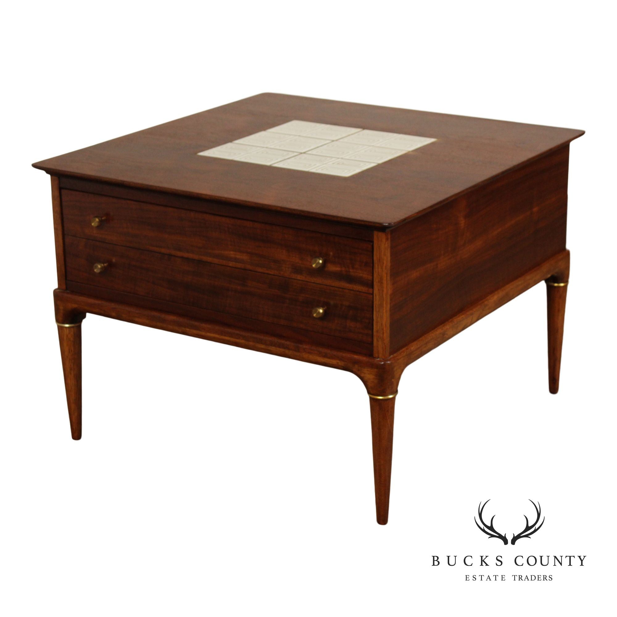 Lane Mid Century Modern Tile Top Walnut Coffee Table