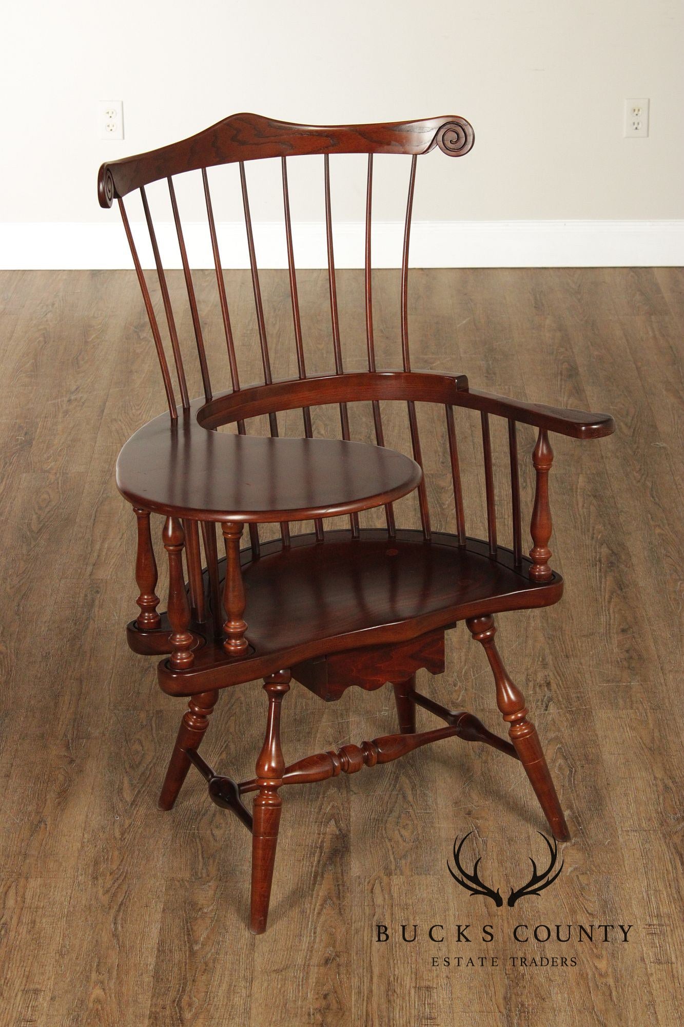 Vintage Duckloe Comb Back Windsor Style Writing Armchair With Storage Drawer