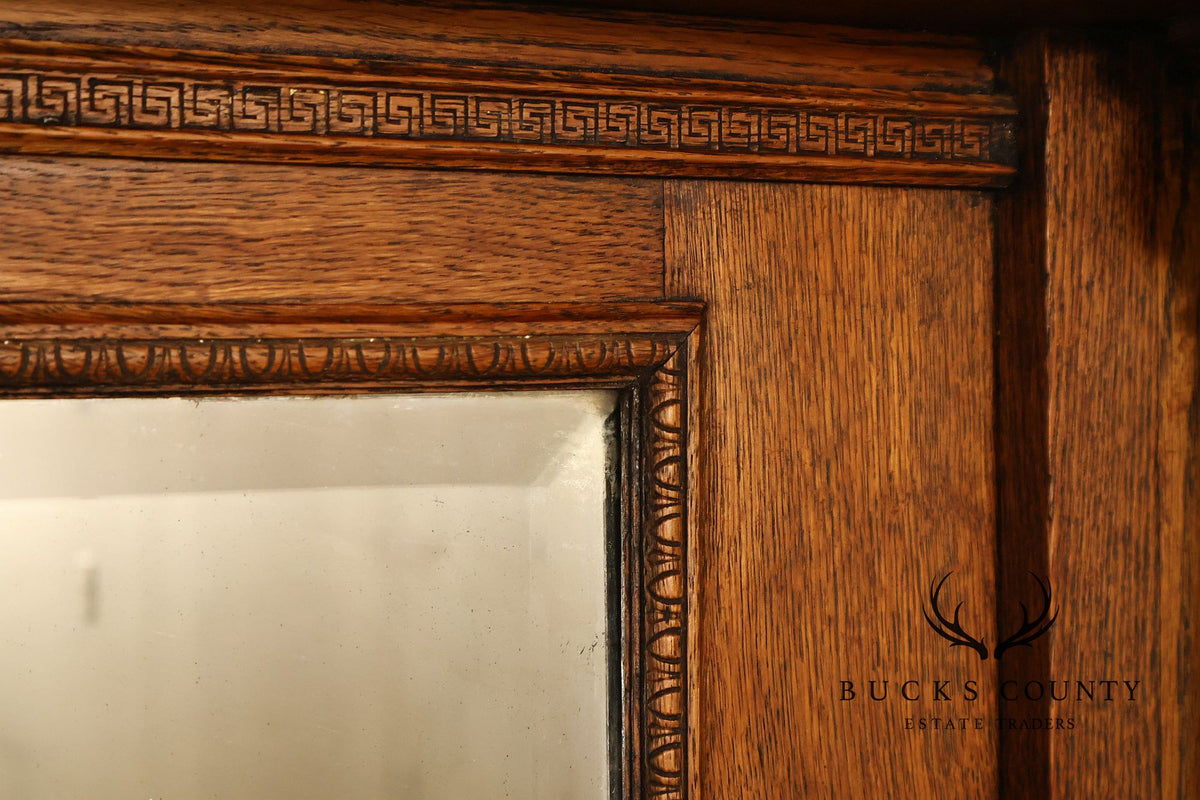 Antique C.B. Atkin Company Victorian Oak Mirrored Fireplace Mantel