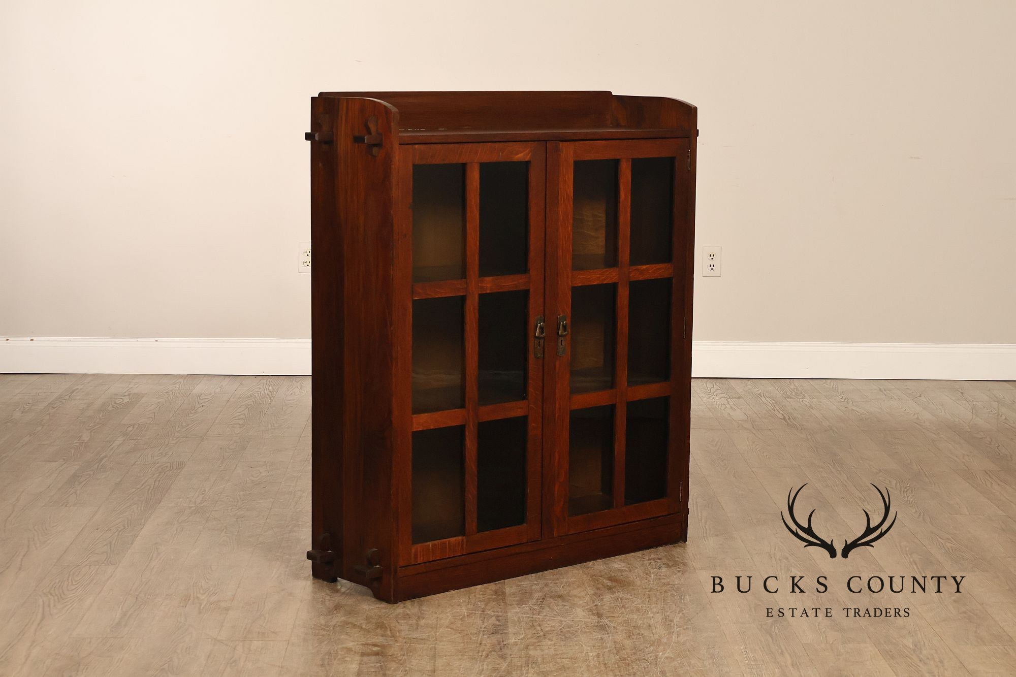 Antique Lifetime Mission Oak Two Door Bookcase Cabinet