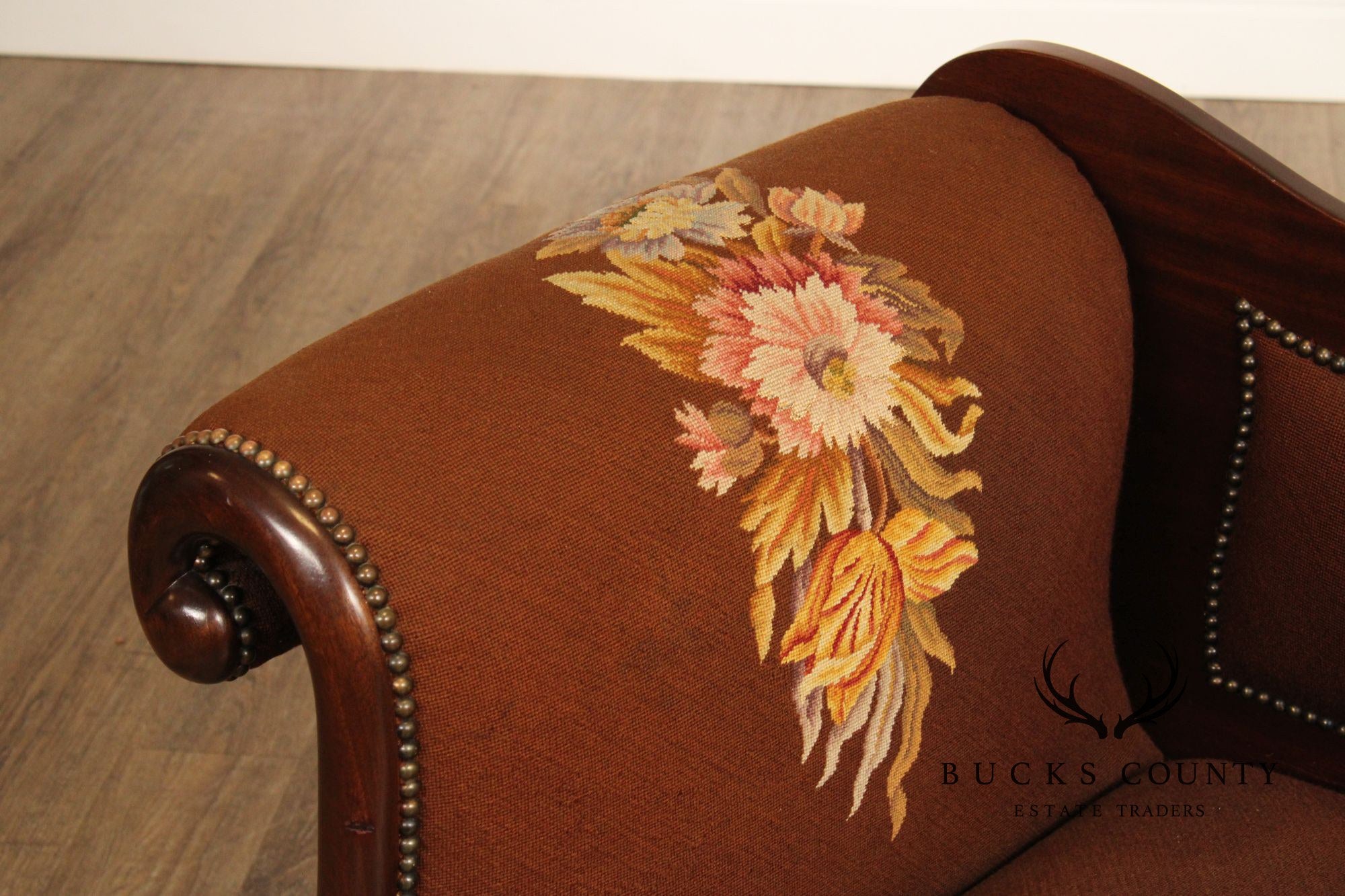 American Empire Carved Mahogany and Needlepoint Sofa