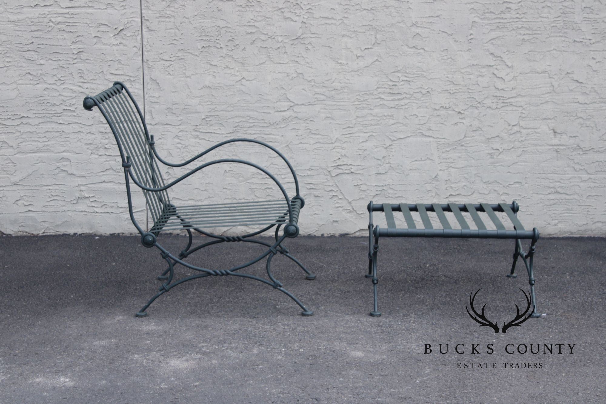 Vintage Wrought Iron Patio Lounge Chair and Ottoman