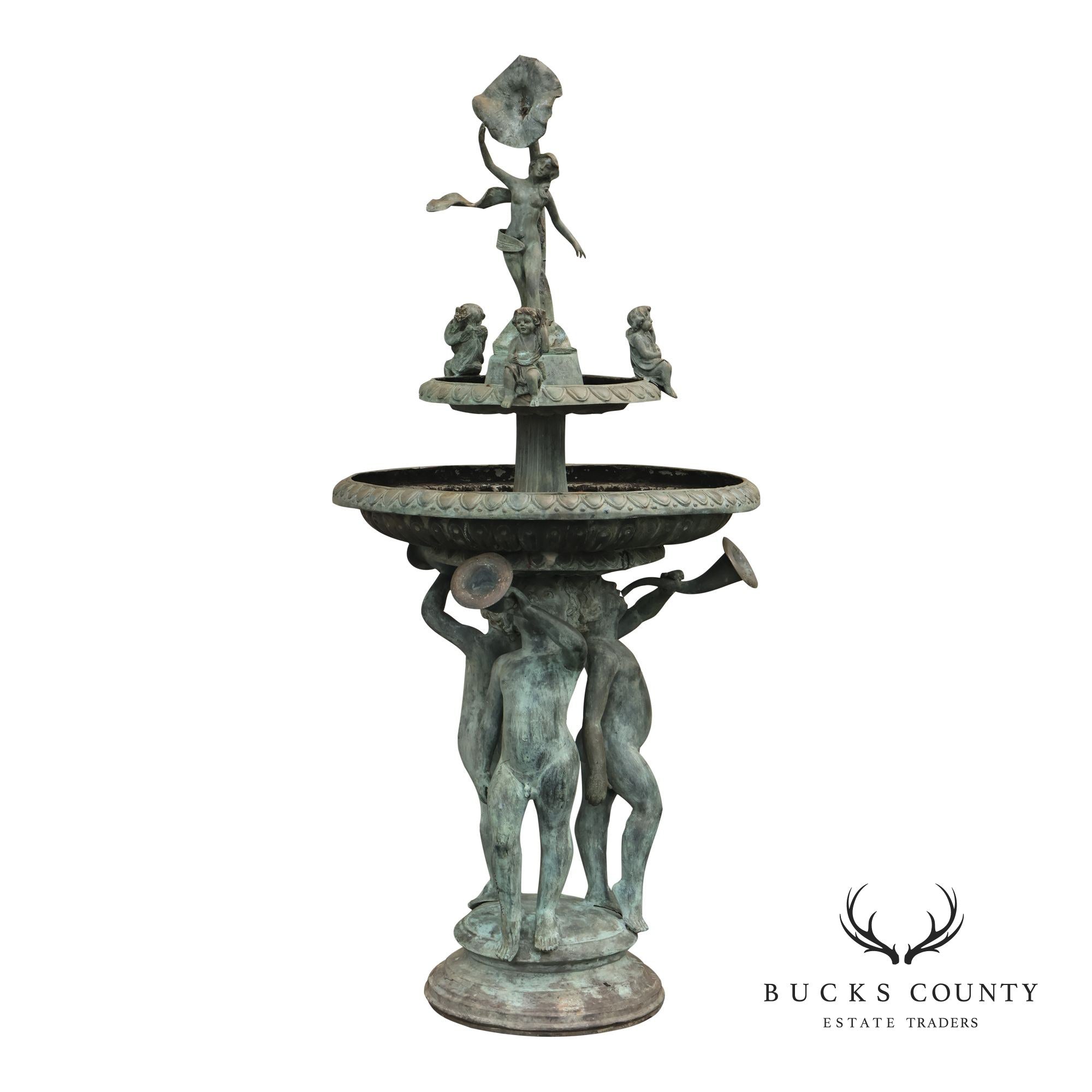 Vintage Two Tier Cherub Bronze Garden Fountain