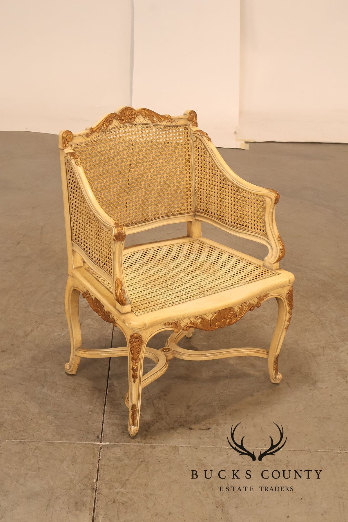 French Regency Pair of Caned Bergere Armchairs