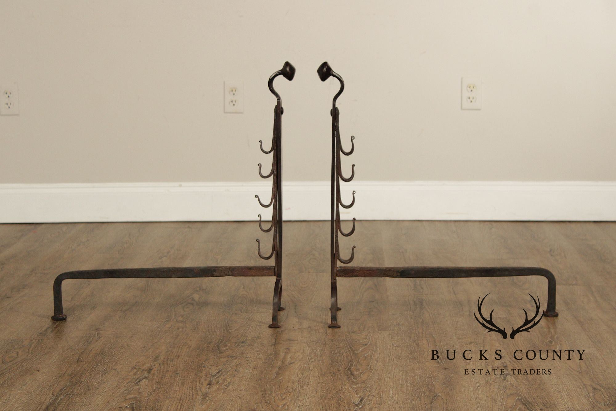 Antique Pair of Fireplace Hand Forged Andirons