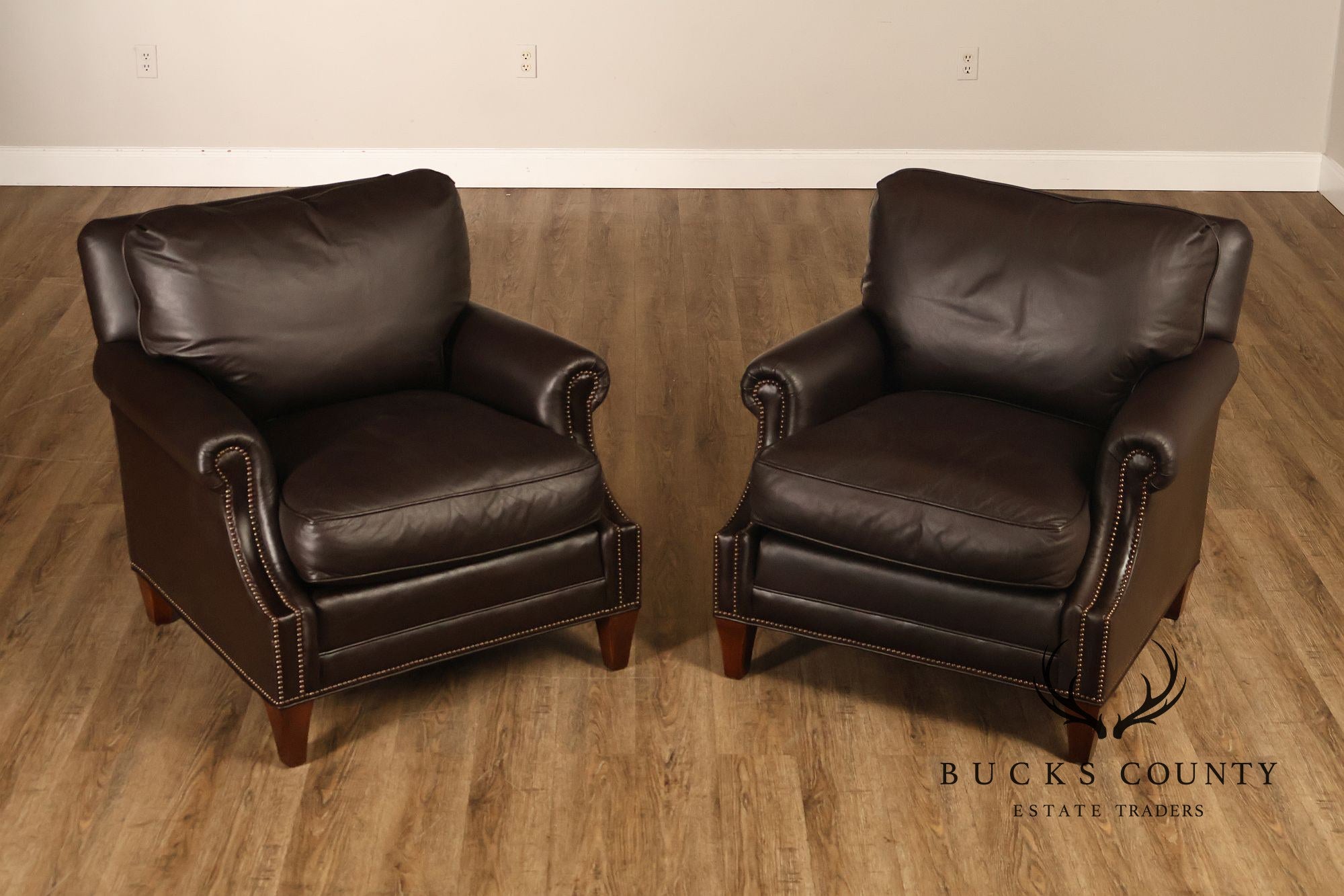 Baker Furniture Pair of Leather Club Chairs