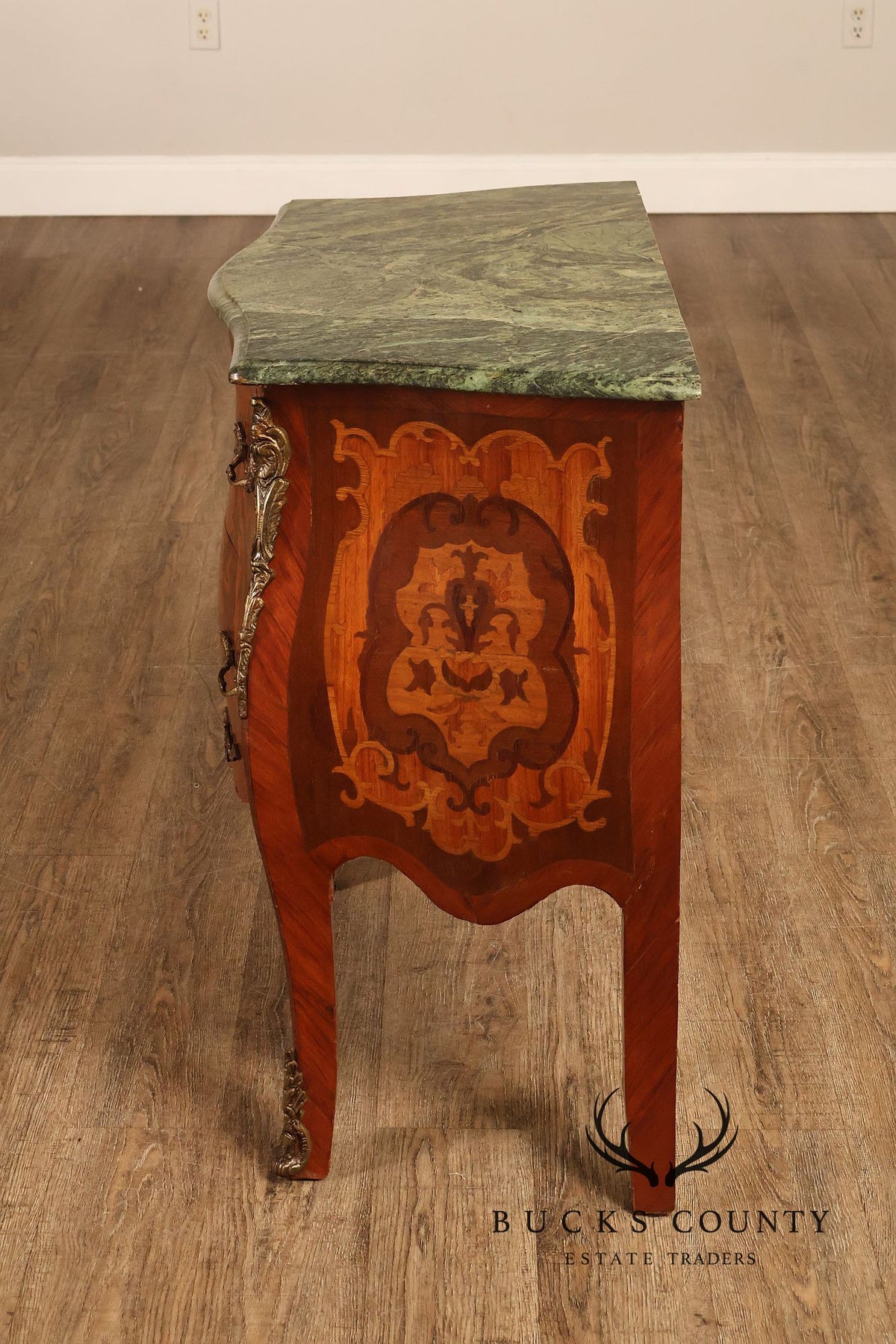Louis XV Style Ormolu And Floral Marquetry Bombe Commode
