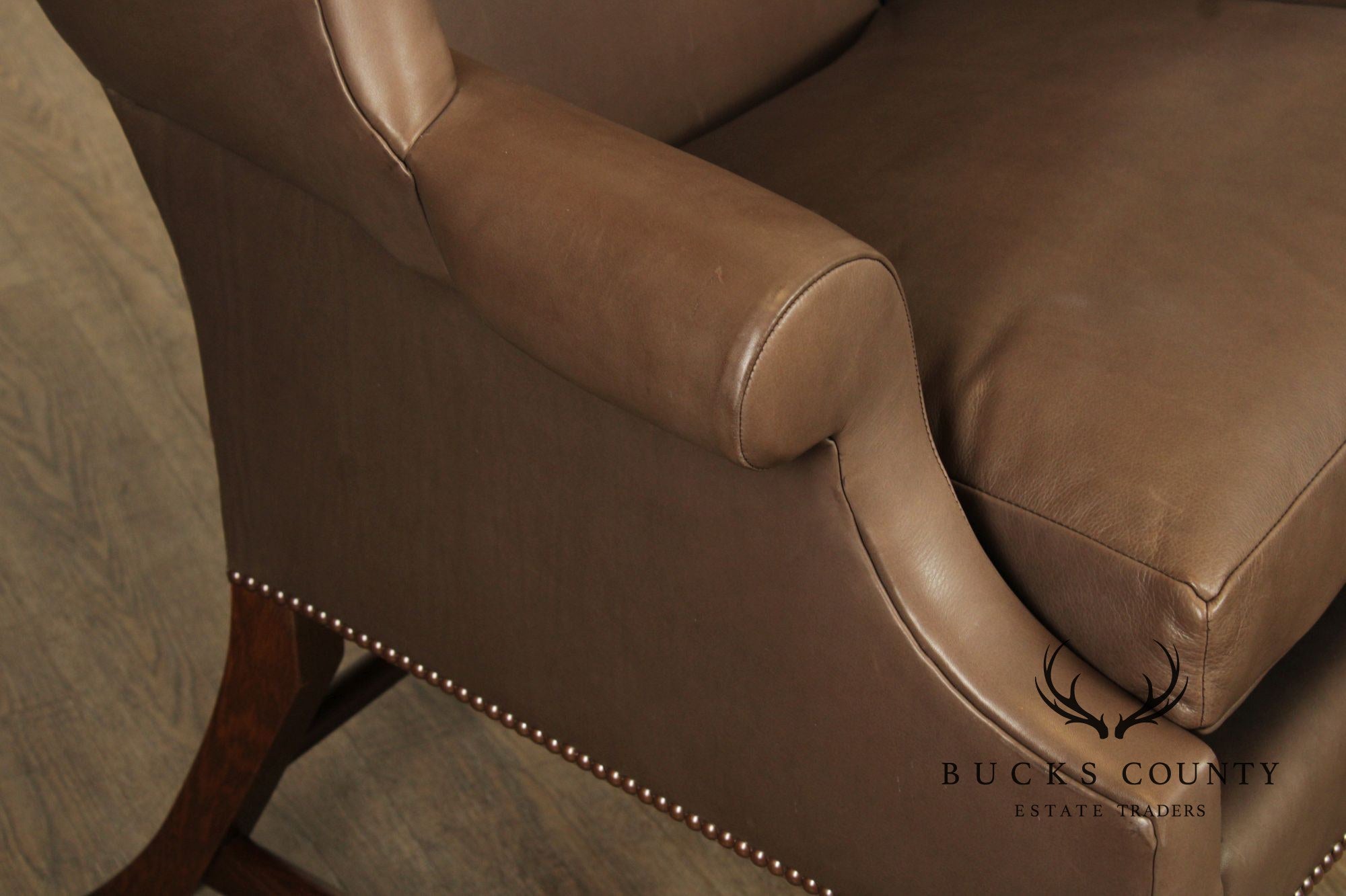 Chippendale Style Pair of Leather Wing Chairs