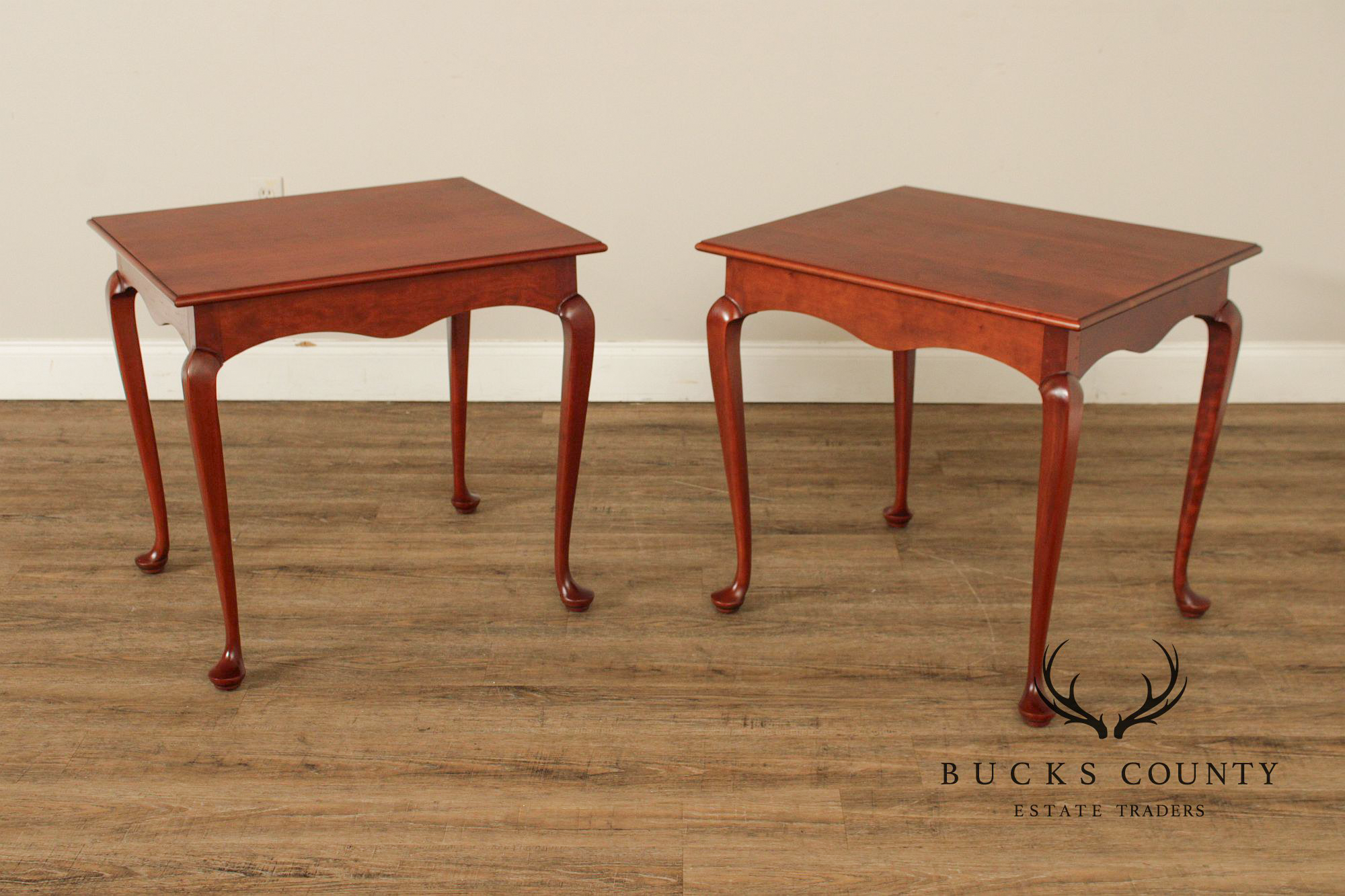 Queen Anne Style Bench Made Pair of Cherry End Tables