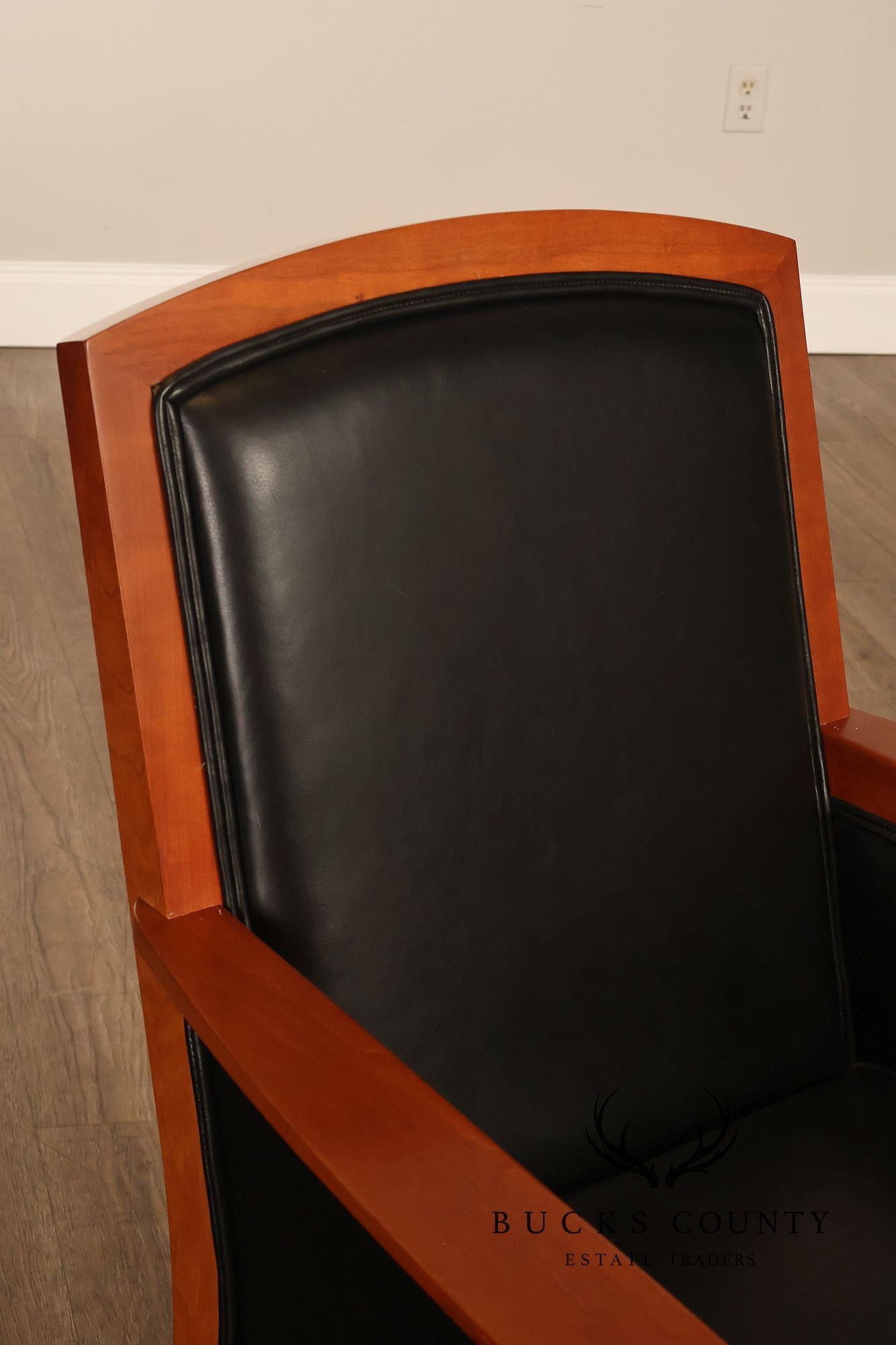Stickley Mission Collection Pair Of Cherry And Leather Armchairs