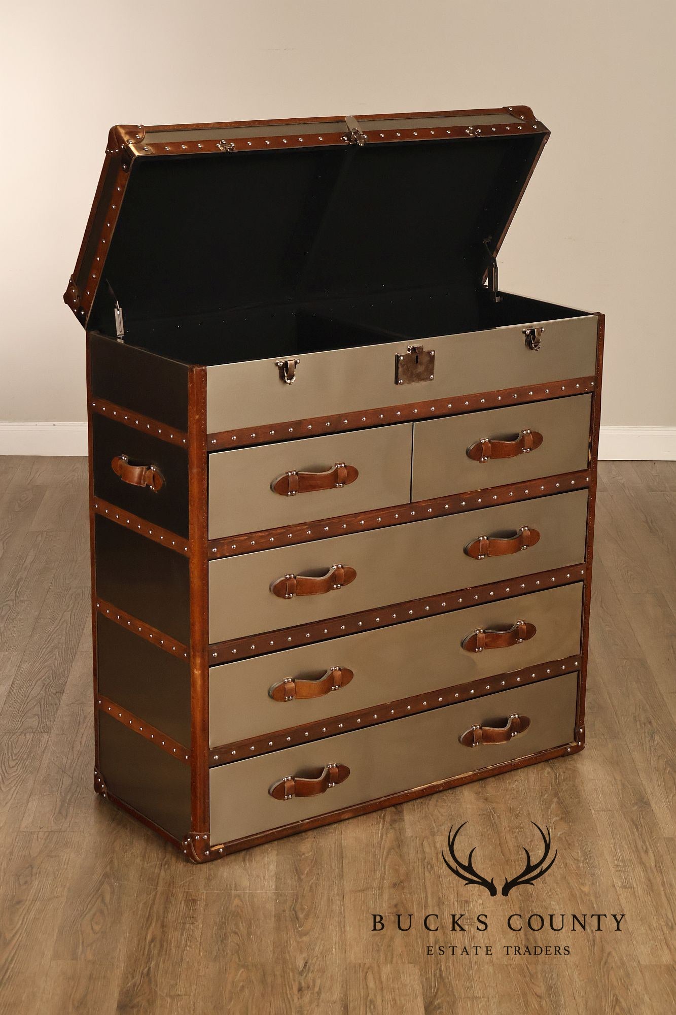 Restoration Hardware 'Mayfair' Steel and Leather Chest of Drawers